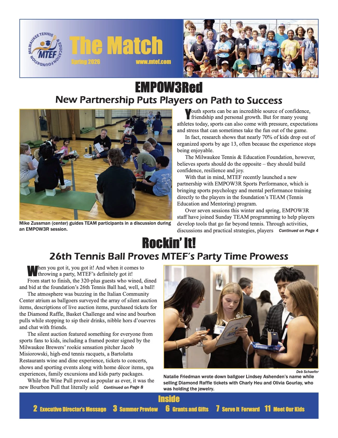 A screenshot of the printed version of their newsletter, The Match.
