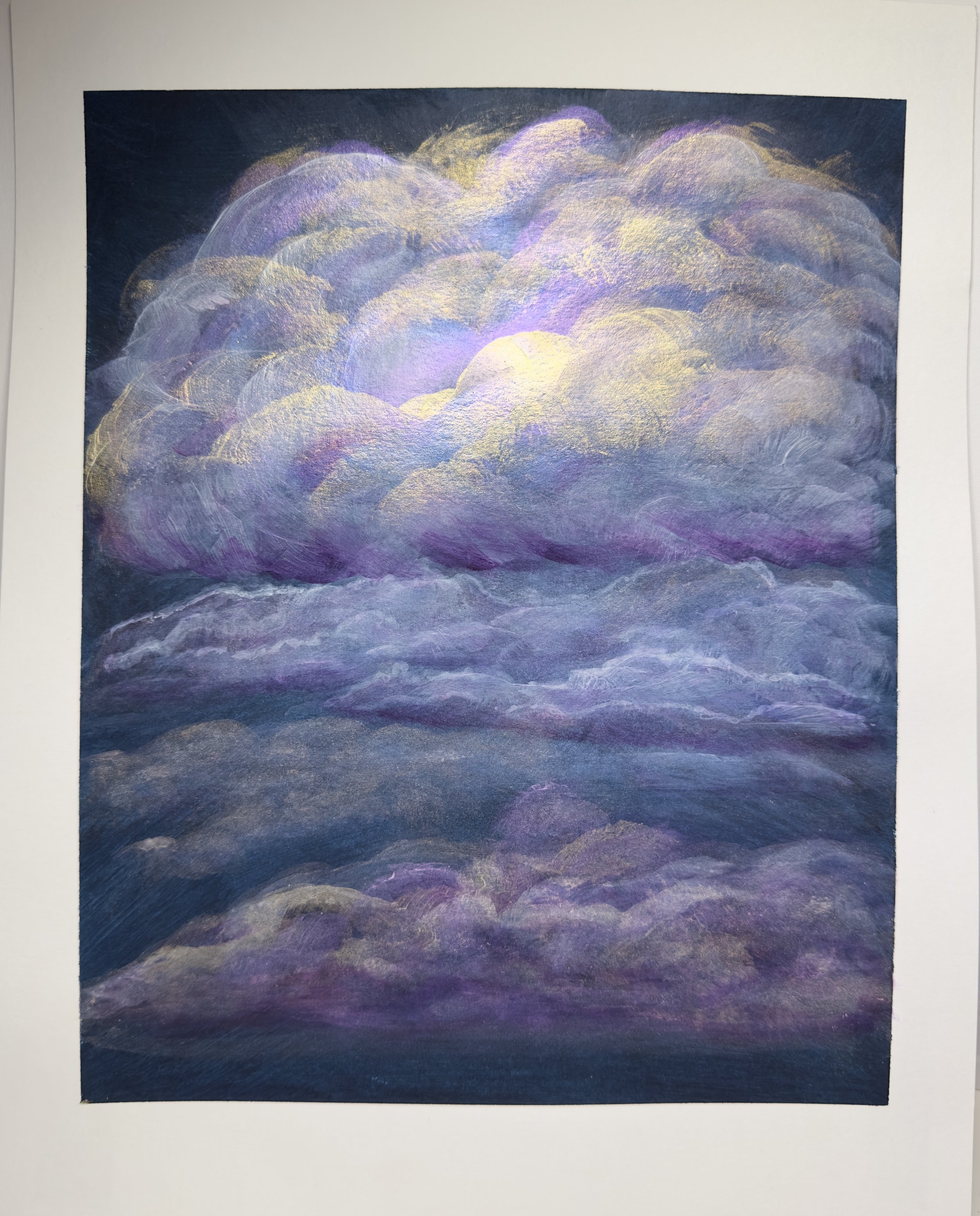 The original cloud painting with acrylic and Interference paint on watercolor paper.
