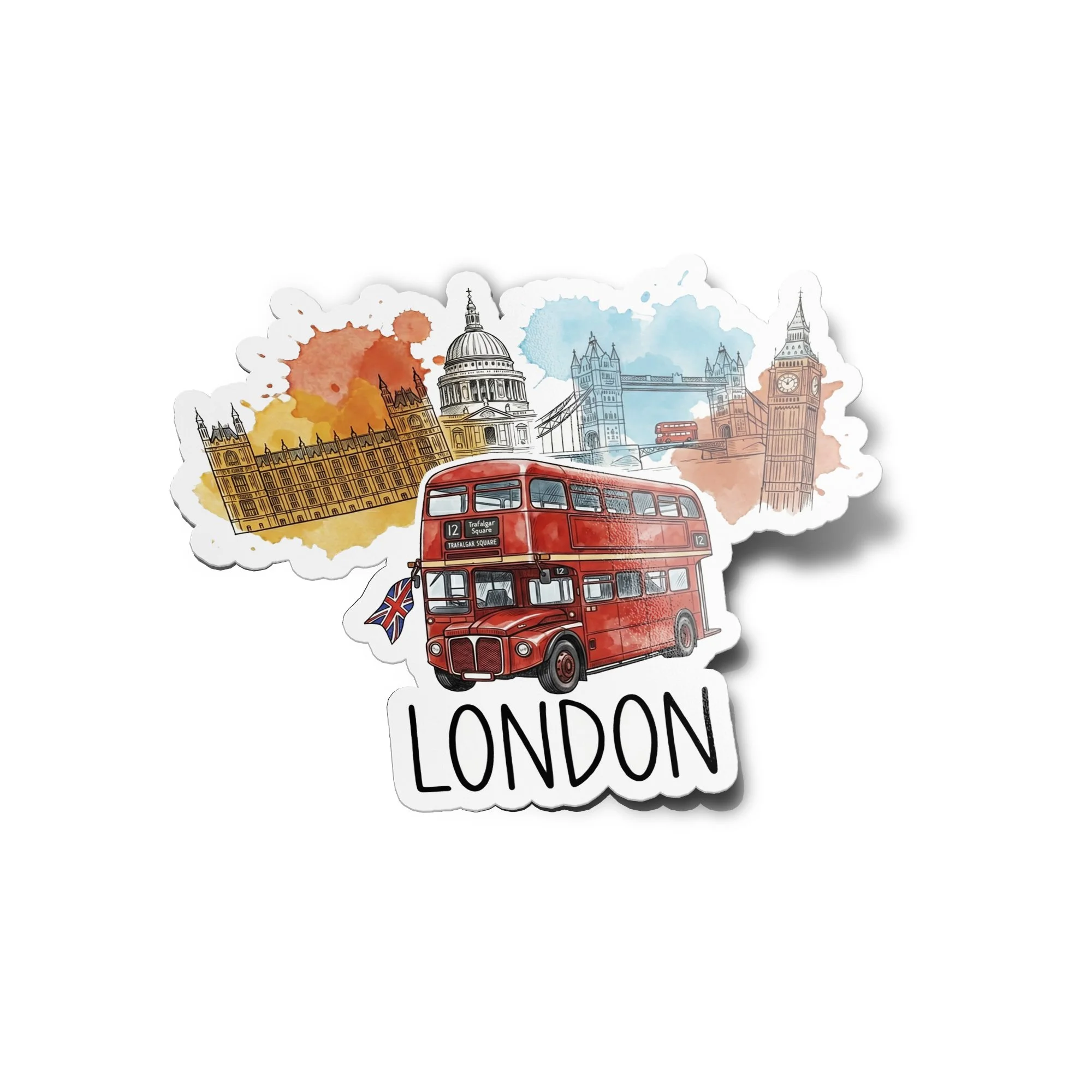 Sticker Londres "Red Bus & Big Ben" – Édition Aquarelle Vinyle
