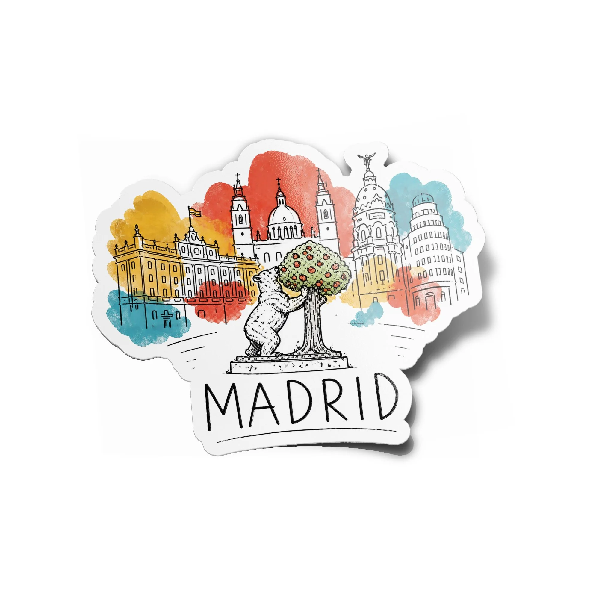 Sticker Madrid "Ours et Arbousier" – Édition Aquarelle Vinyle