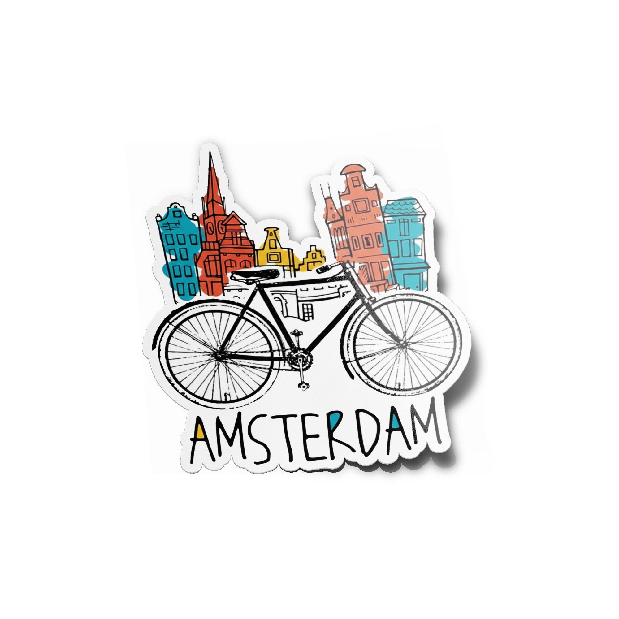 Sticker Vinyle "Amsterdam" – Illustration Vélo & Architecture