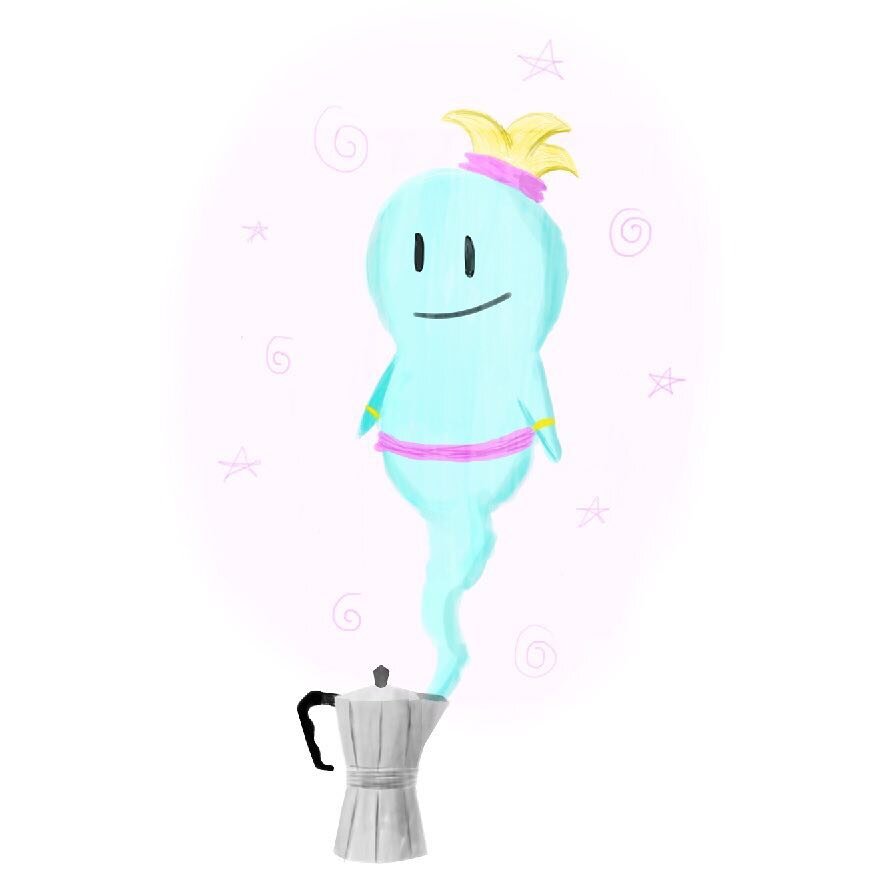 Coffee genie - when you wish for a cup of Joe #coffee #coffeepot #dskd #cupofjoe #wishes #illustration #drawing #digitaldrawing #digitalart #magic