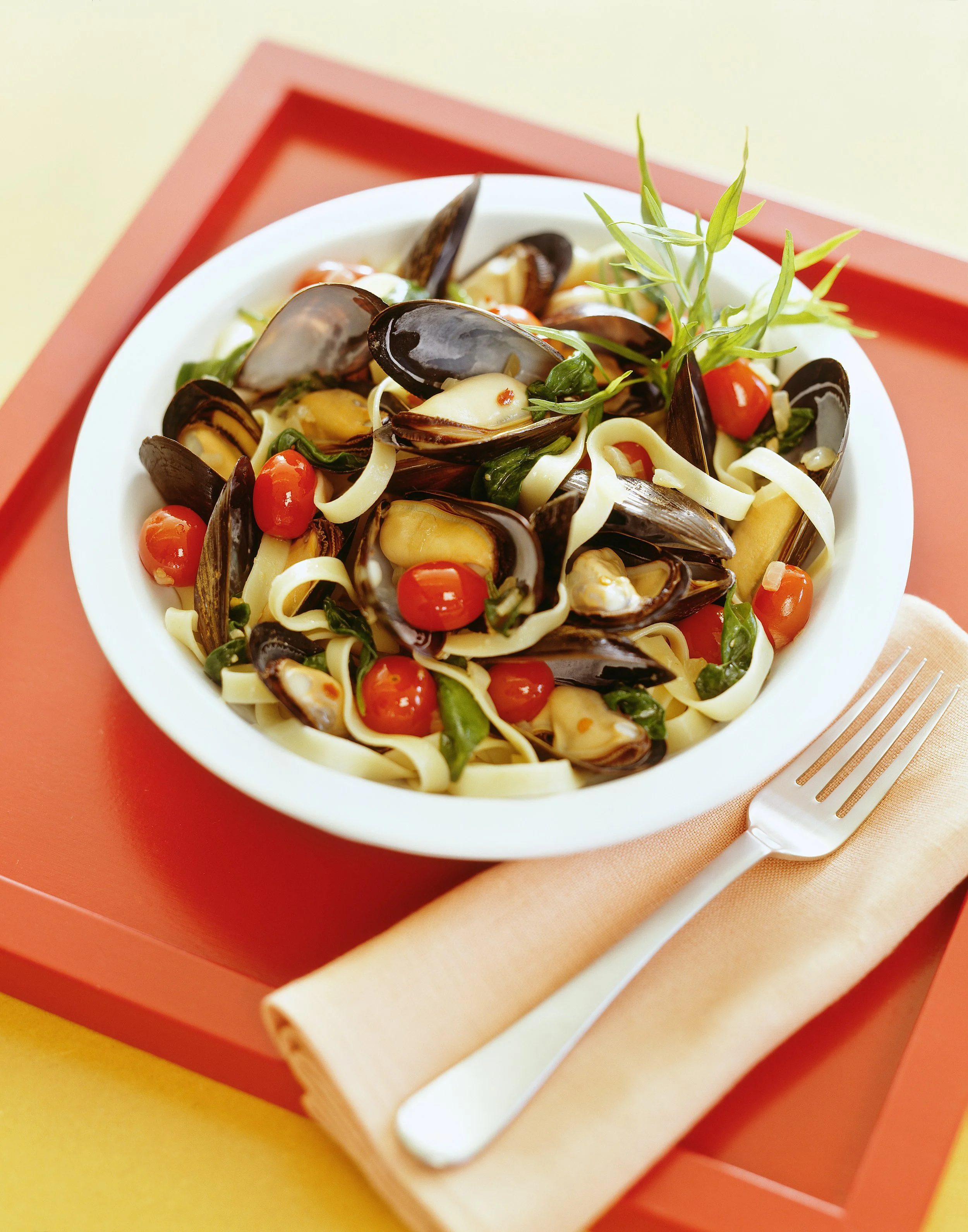 Pasta with Mussels on red tray.jpg