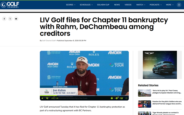 In Golf, an Errant Shot = “FORE!”                                                          With LIV, it’s “CHAPTER 11!”