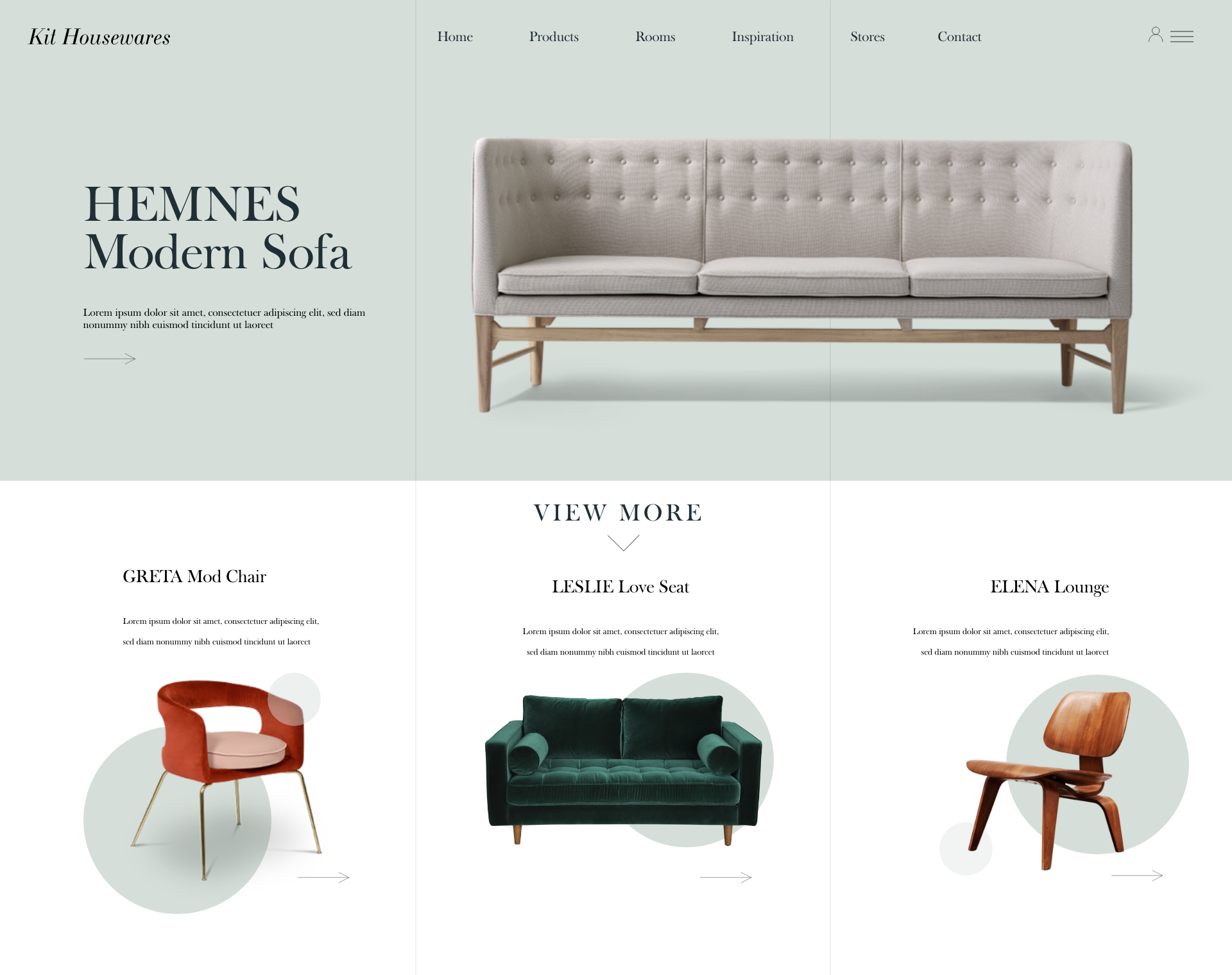 Mockup landing page for a contemporary furniture store.