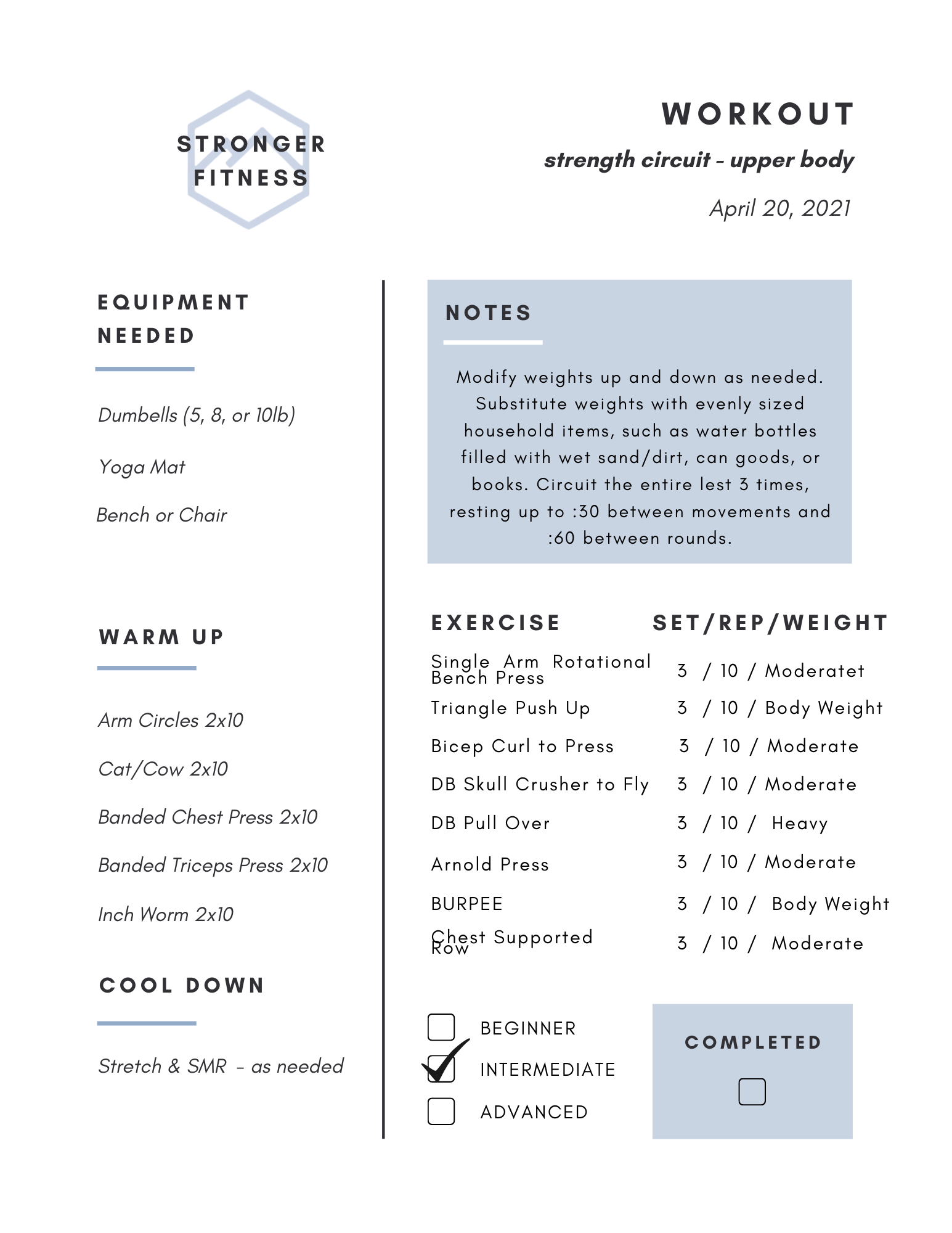 Upper Body Circuit Workout — Stronger Fitness
