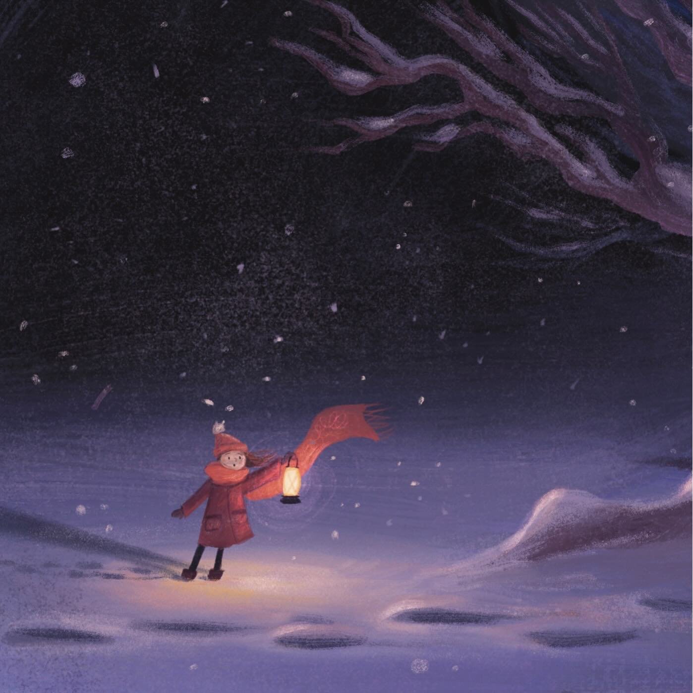 This seemed like a fitting illustration while waiting for the snow today❄️😊 This was partly inspired by The Snowman (I&rsquo;m not a big movie person, but this one  is beauuuuutiful), but with a folktale twist.  You know I love a monster/kid duo🫶🏼
