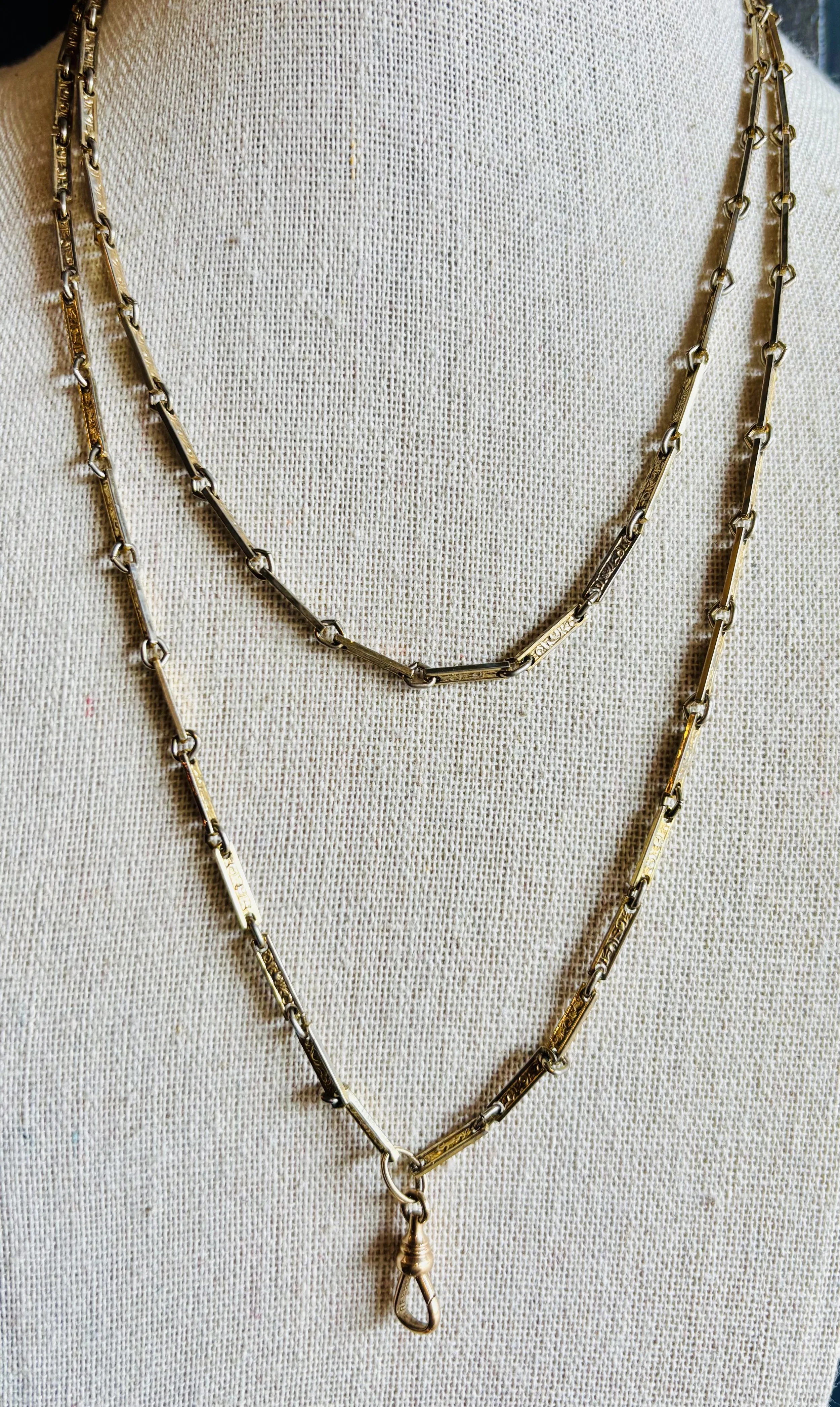 gold fill Long guard Feter three link chain