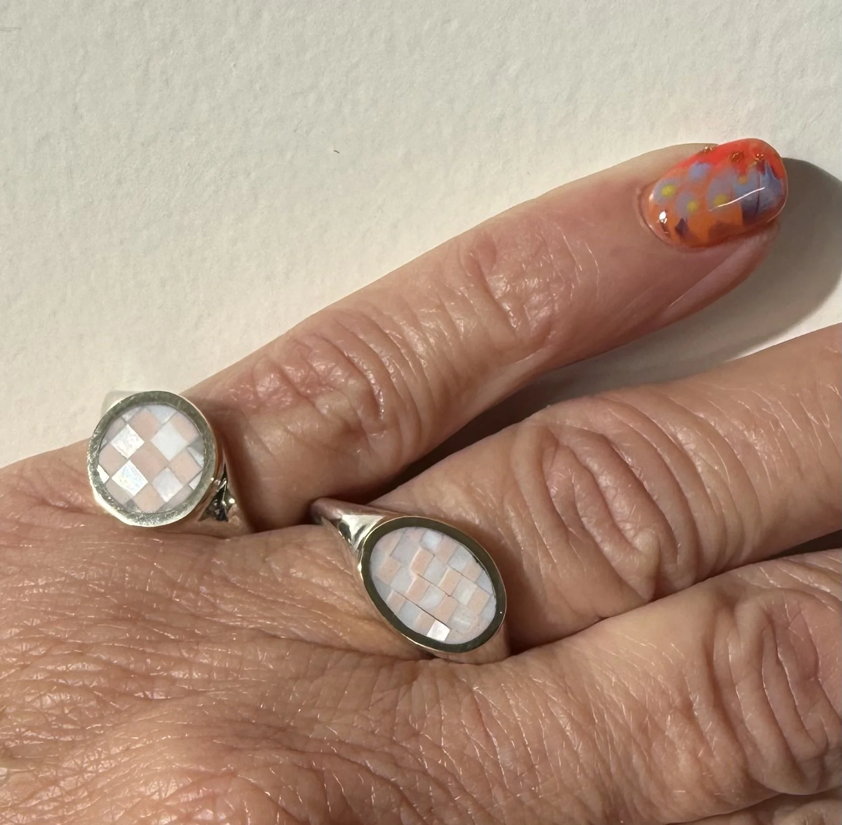 Pink Opal Checkered Lateral Signet