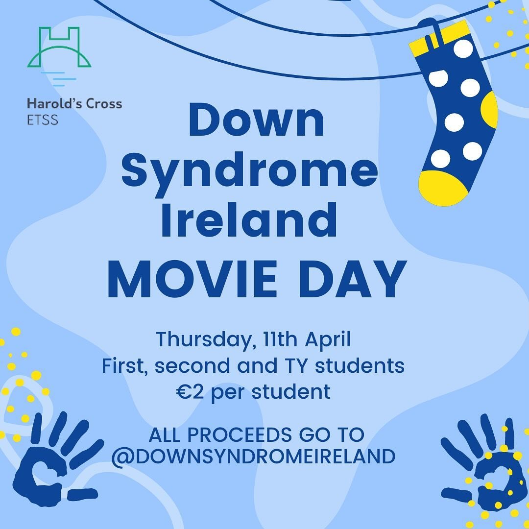 Please join in supporting @downsyndromeireland this Thursday, 8th of April, as we host a movie afternoon for our first, second and TY students. We are asking all students to kindly donate &euro;2 to this wonderful organisation on the day. 💙 #downsyn