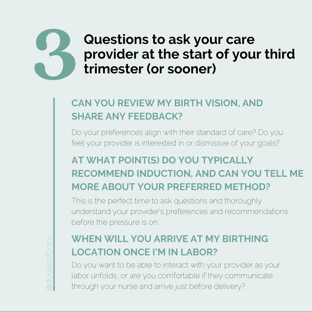 3 Questions To Ask Your Care Provider At The Start of Your Third Trimester. ⠀⠀⠀⠀⠀⠀⠀⠀⠀
⠀⠀⠀⠀⠀⠀⠀⠀⠀
Don't wait until your 39 week appointment to confirm that you and your care provider(s) are a great fit. ⠀⠀⠀⠀⠀⠀⠀⠀⠀
⠀⠀⠀⠀⠀⠀⠀⠀⠀
We've put together three ques