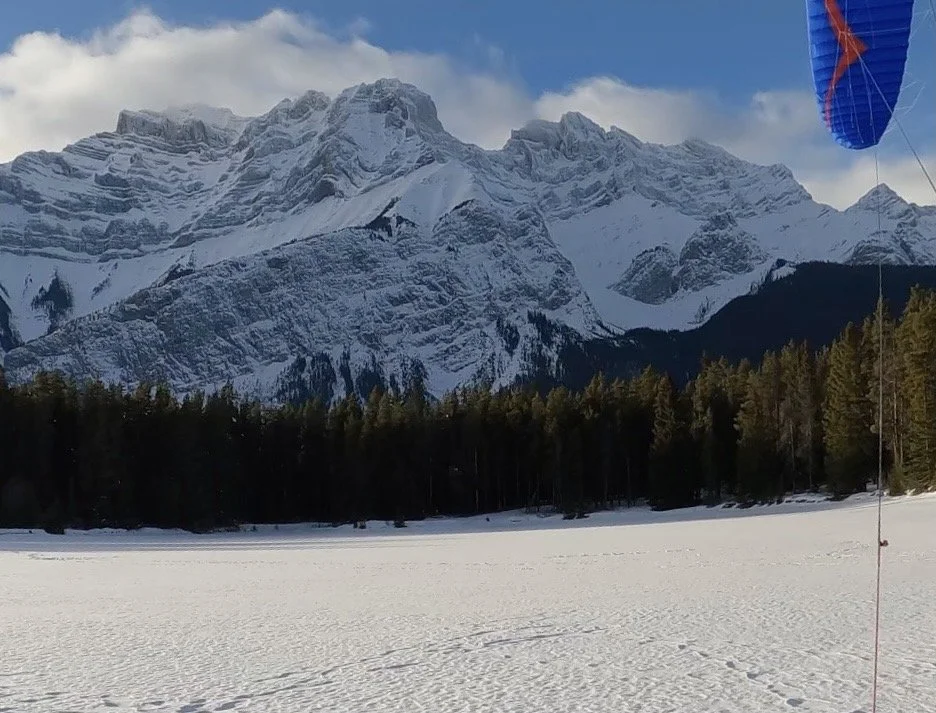 Snow kiting Near Banff Alberta. Gin Kiteboarding. Instinct HB