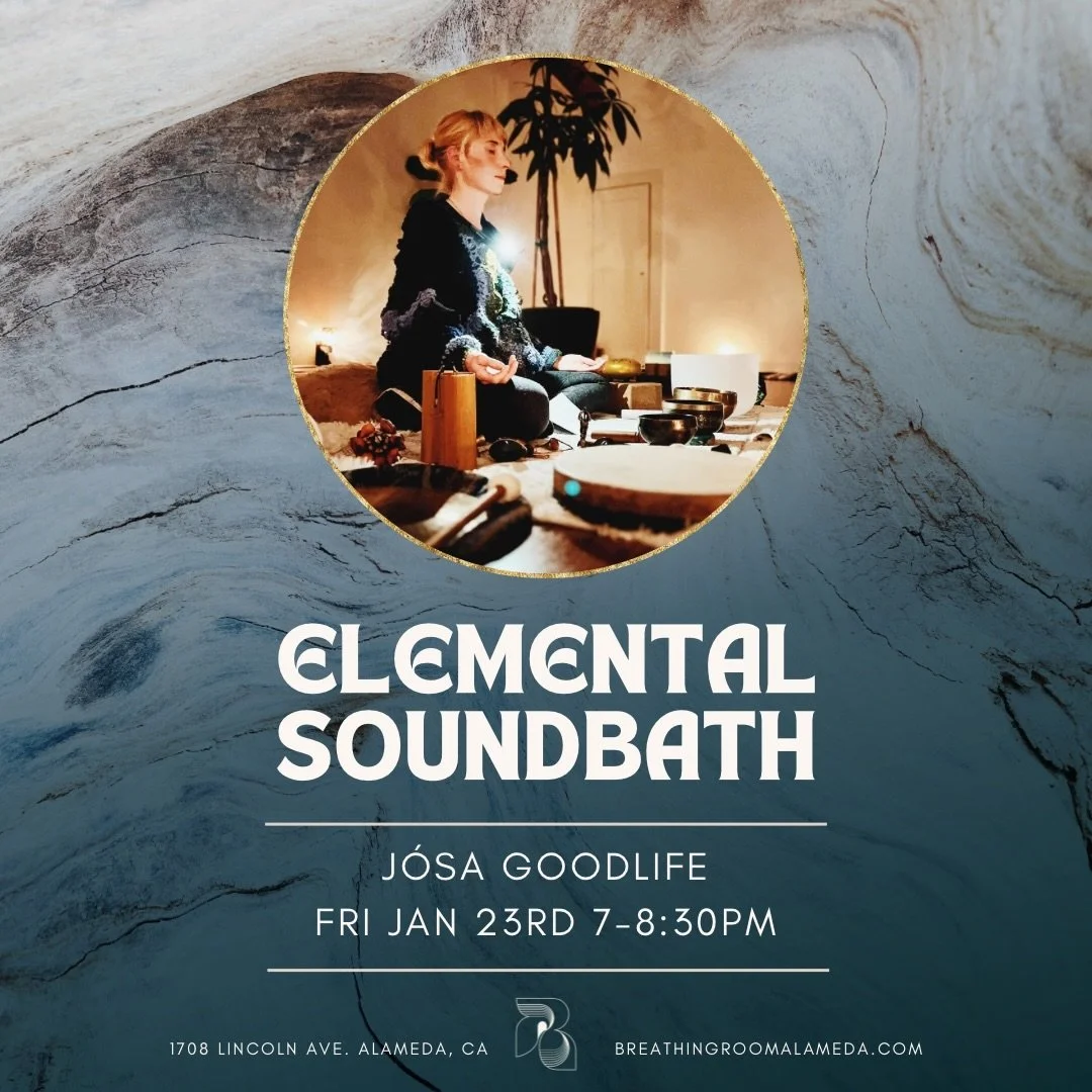 Friday Jan 23rd 7-8:30pm ELEMENTAL SOUNDBATH @goodlifecreation 
Meet your inner universe through a journey of deep listening and relaxation.

Energy Healer J&oacute;sa Goodlife skillfully guides you into a magical meeting with the elements: water, fi
