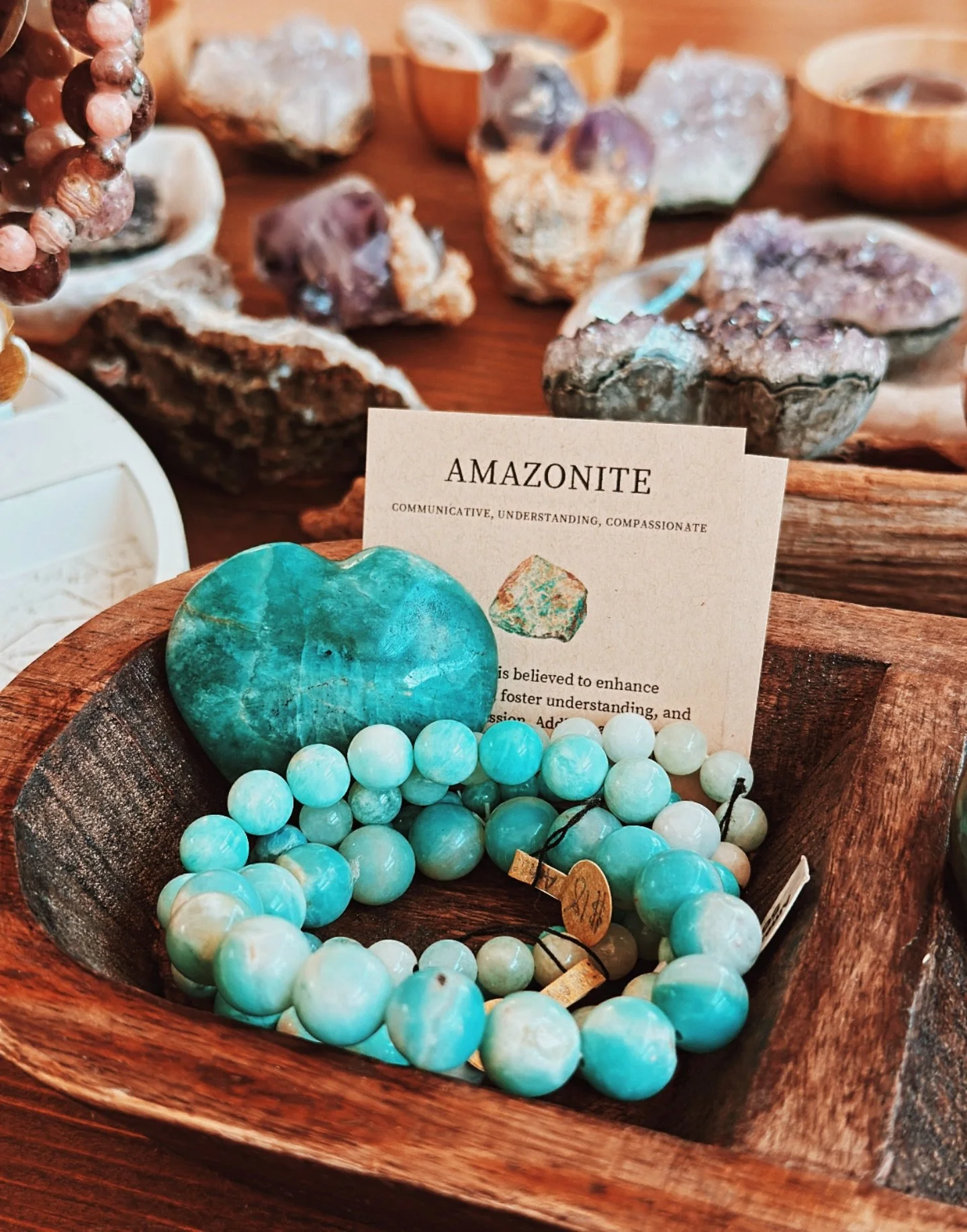 Amazonite is a stone of calm, clarity, and honest expression 💧🩵🦋

This naturally occurring blue-green crystal has been used for centuries, often associated with soothing energy, emotional balance, and speaking from the heart. Many are drawn to its