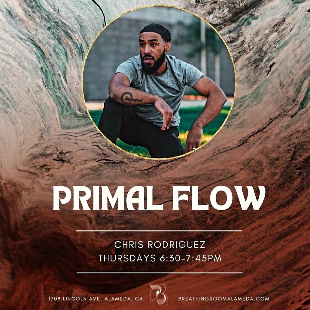 Thursdays. 6:30 pm ✨Join us for Primal Flow with Coach Chris Rodriguez. Chris is a certified movement, breath, and life coach who helps people reconnect with themselves through mindful movement, intentional reflection, and soulful practices. He creat