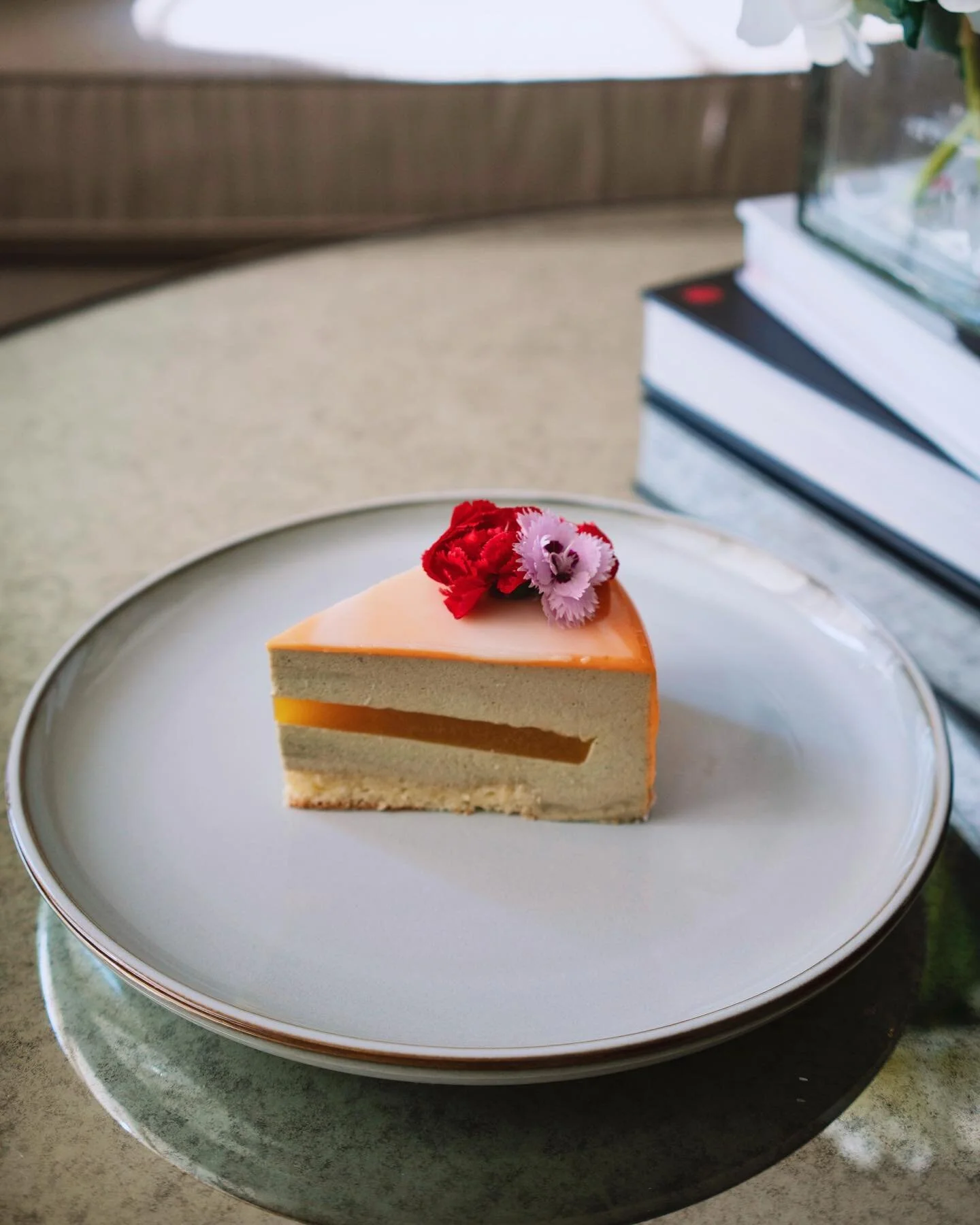 A slice of entremet heaven!! Tried out a matcha mousse with a passion fruit gele&eacute; instead of cremeux. Safe to say this household is eating a LOT of cake 🙊
.
.
.
.
.
.
.
#entremet #entremetcake #passionfruit #matcha #desserts #dessertsofinstag