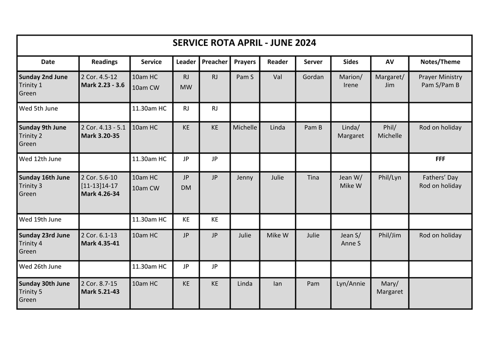 Church Rota — All Saints' New Haw