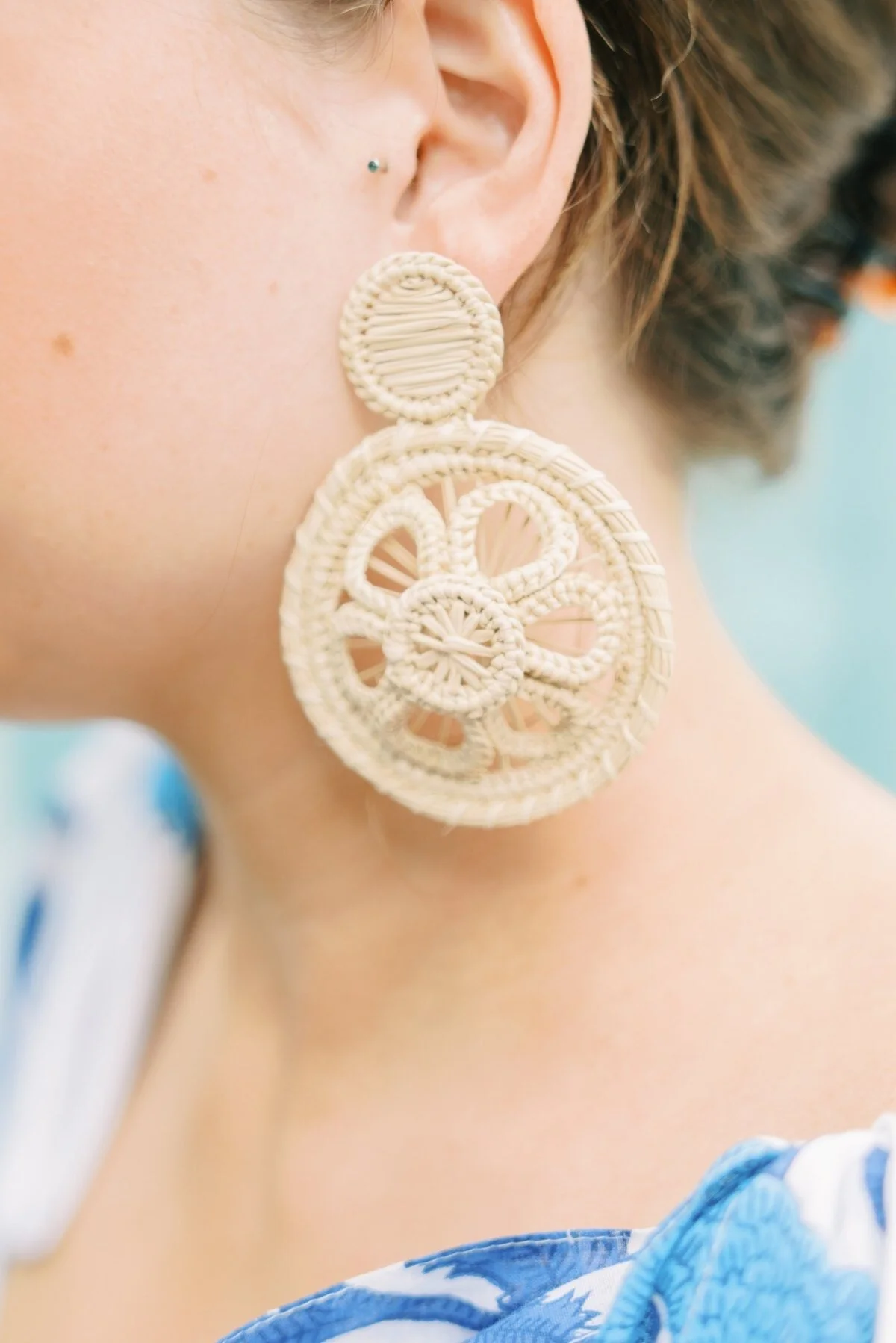 Palm Sphere Flower Earrings | Natural