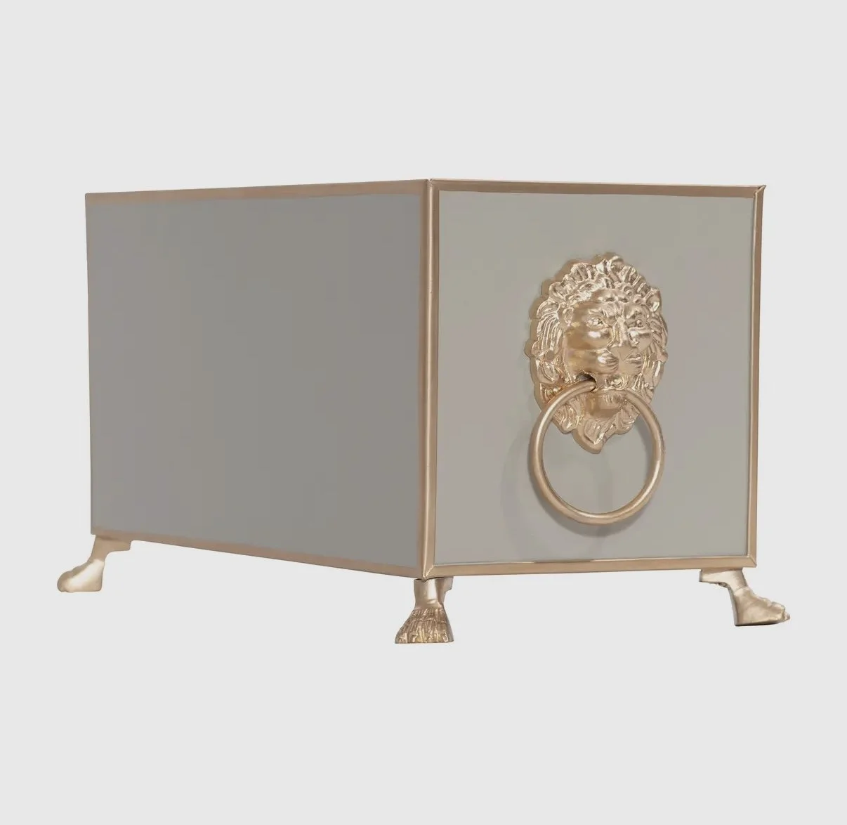 Rectangular Taupe Cachepot with Lion Head Handles & Claw Feet