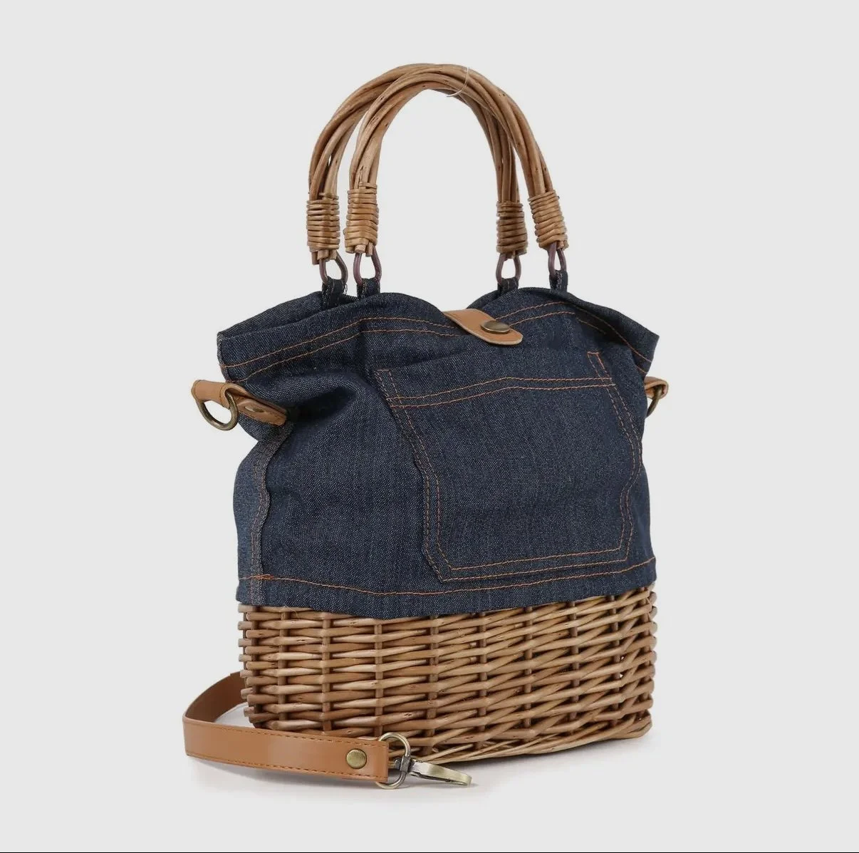 Adorable Wicker and Denim Hand Tote