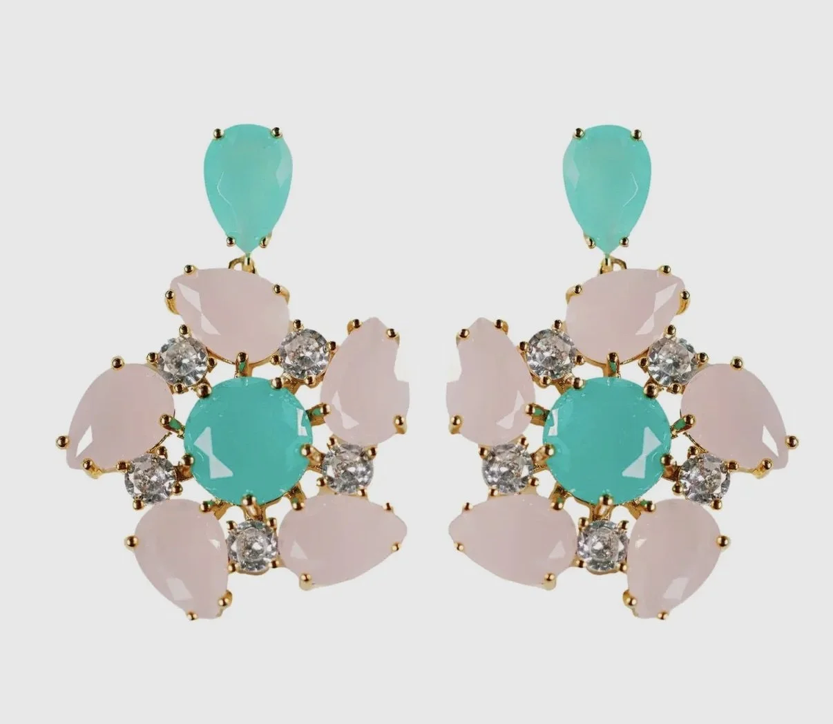 Pink and Turquoise Pinwheel Statement Earrings