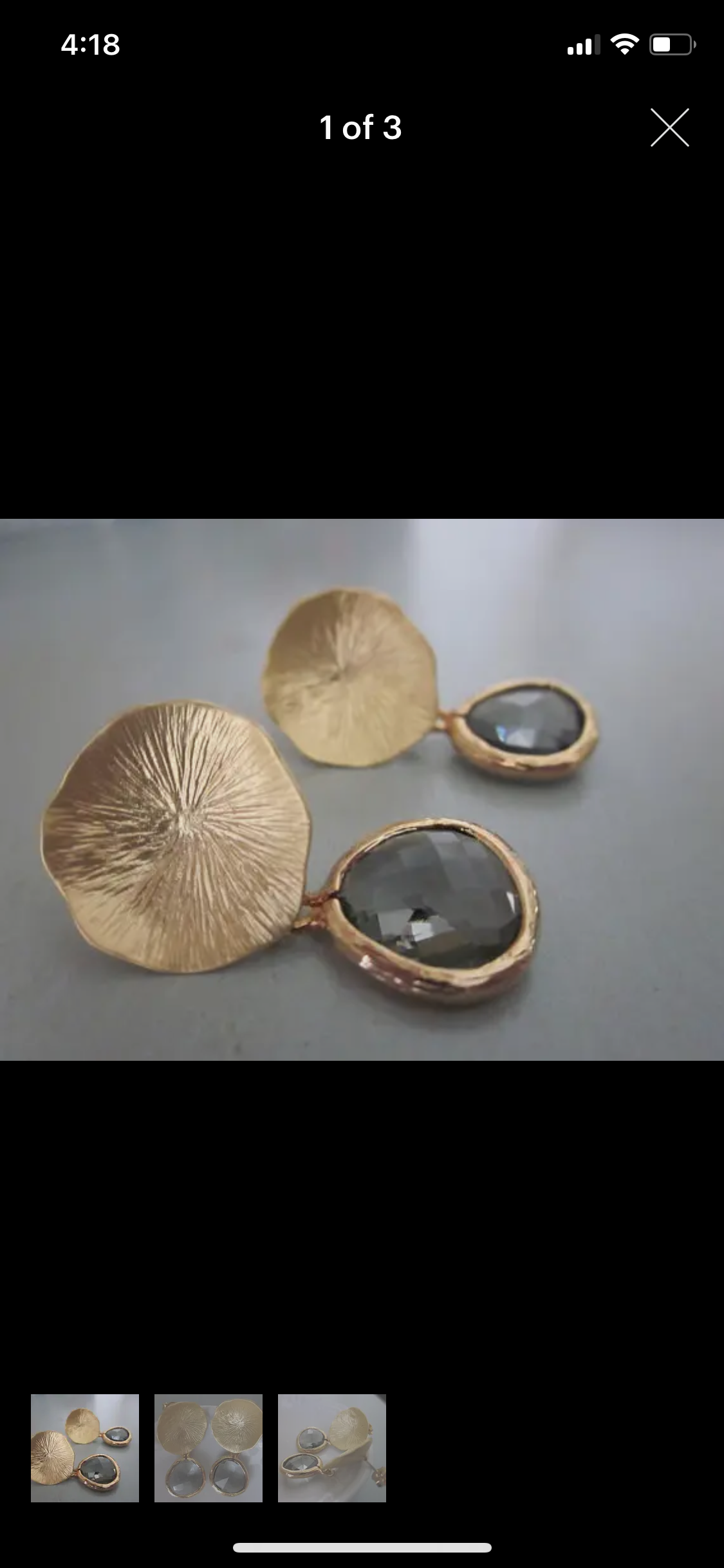 Charcoal Gray Stone Earrings w/Gold Tone