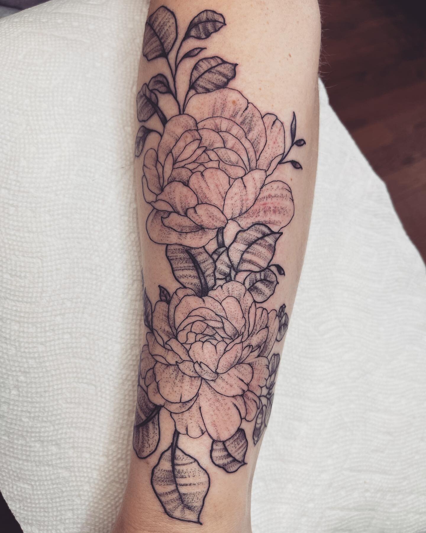 the start of a floral sleeve.  DM to book.