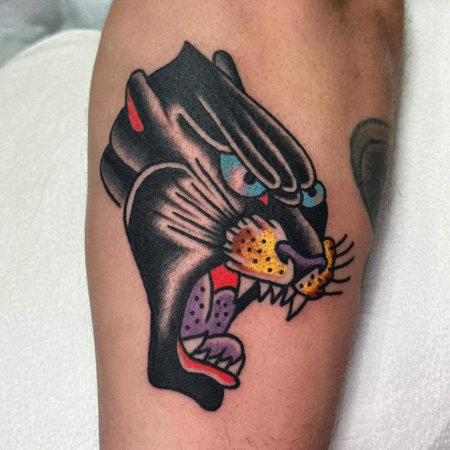 Here&rsquo;s a panther head I did on my brother! Booking 100$ tats until November 1st, DM to book 🖤