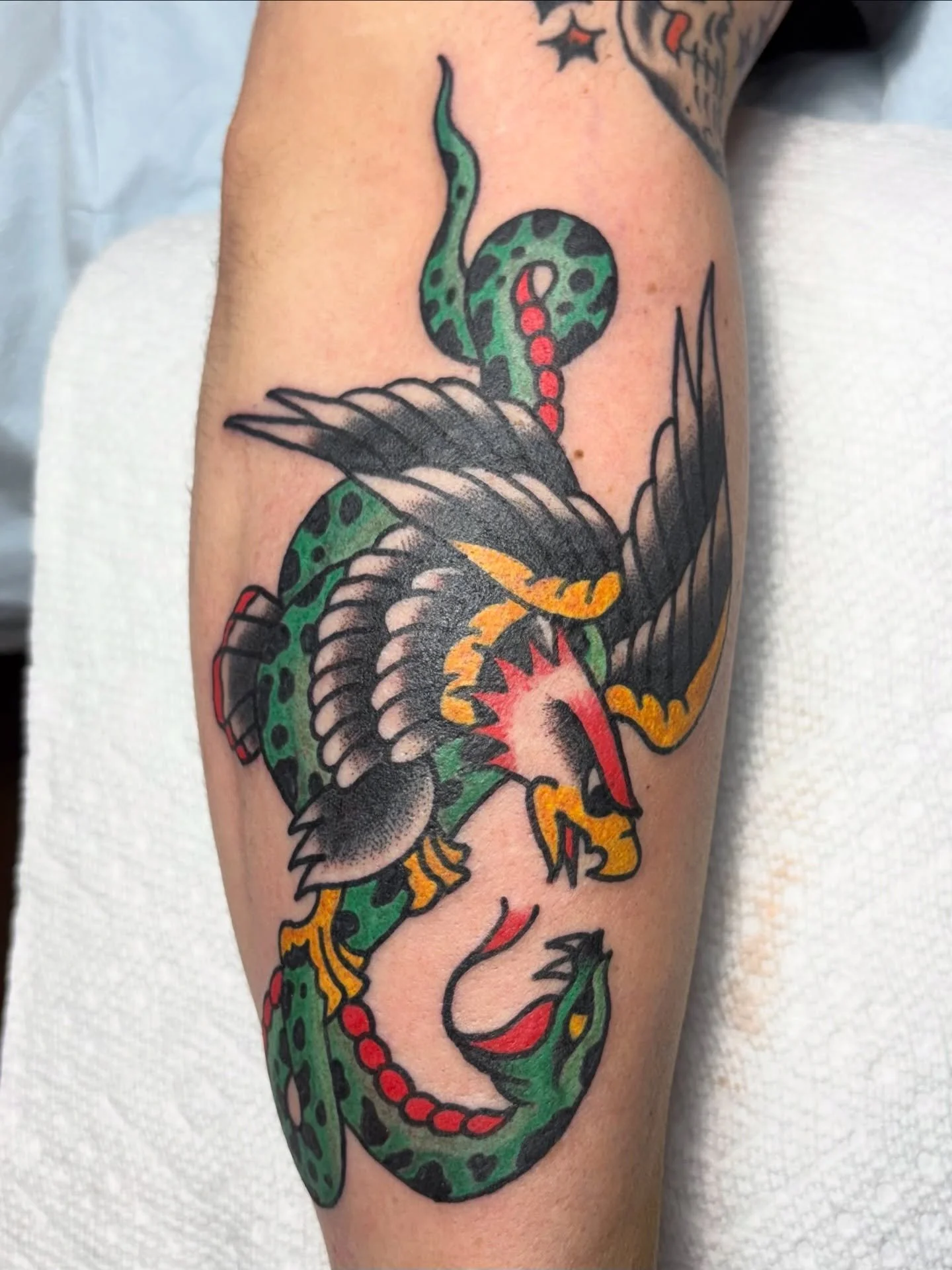 Eagle battlin&rsquo; a snake! Don&rsquo;t get much cooler than that! Shoot me a DM to book an apt. Flash or custom always welcome!