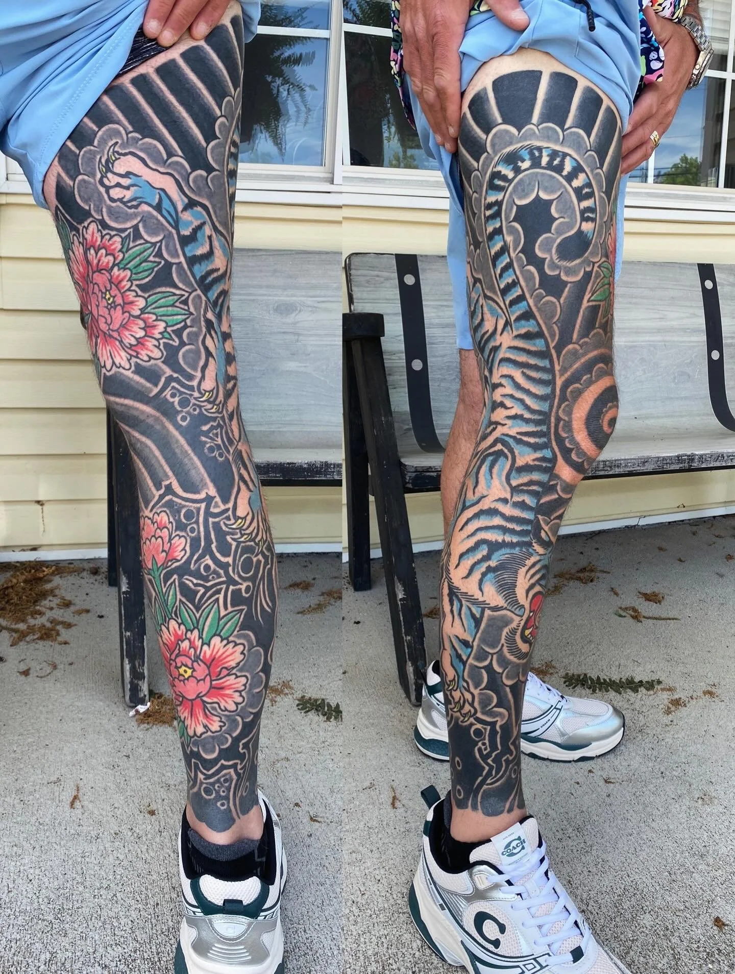My first japanese leg sleeve 
healed, settled, and sunned 

Thank you John for your trust, dedication, and strength to complete this project in just 4 sessions

~ the gratification of these large scale seamless projects is unmatched (for both the mys