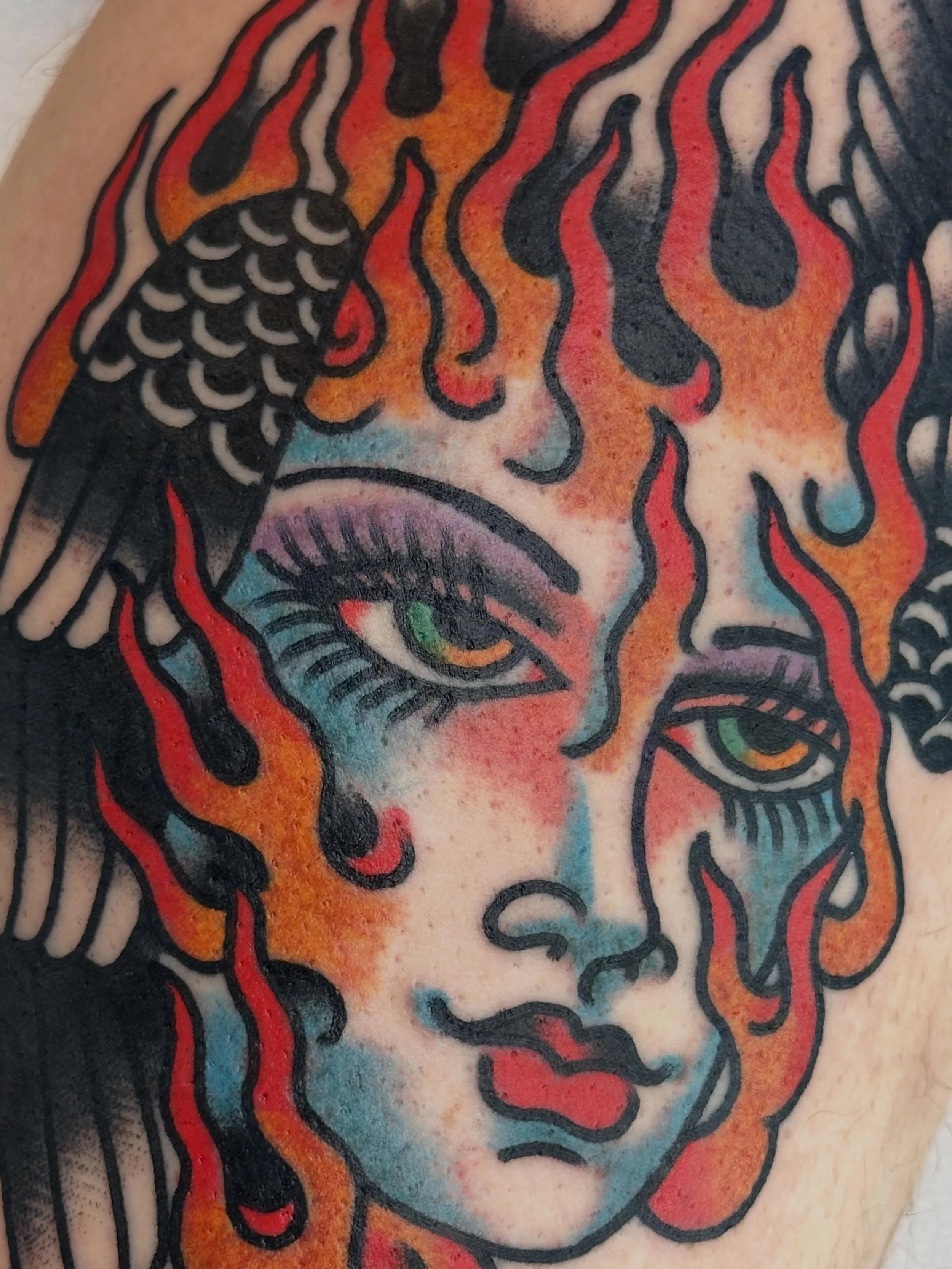 I&rsquo;ve had the privilege of tattooing a few more designs from @chadkoeplingertattoo flash book. #knoxville #knoxvilletattoos #traditionaltattoos #traditionaltattooflash #tradtats