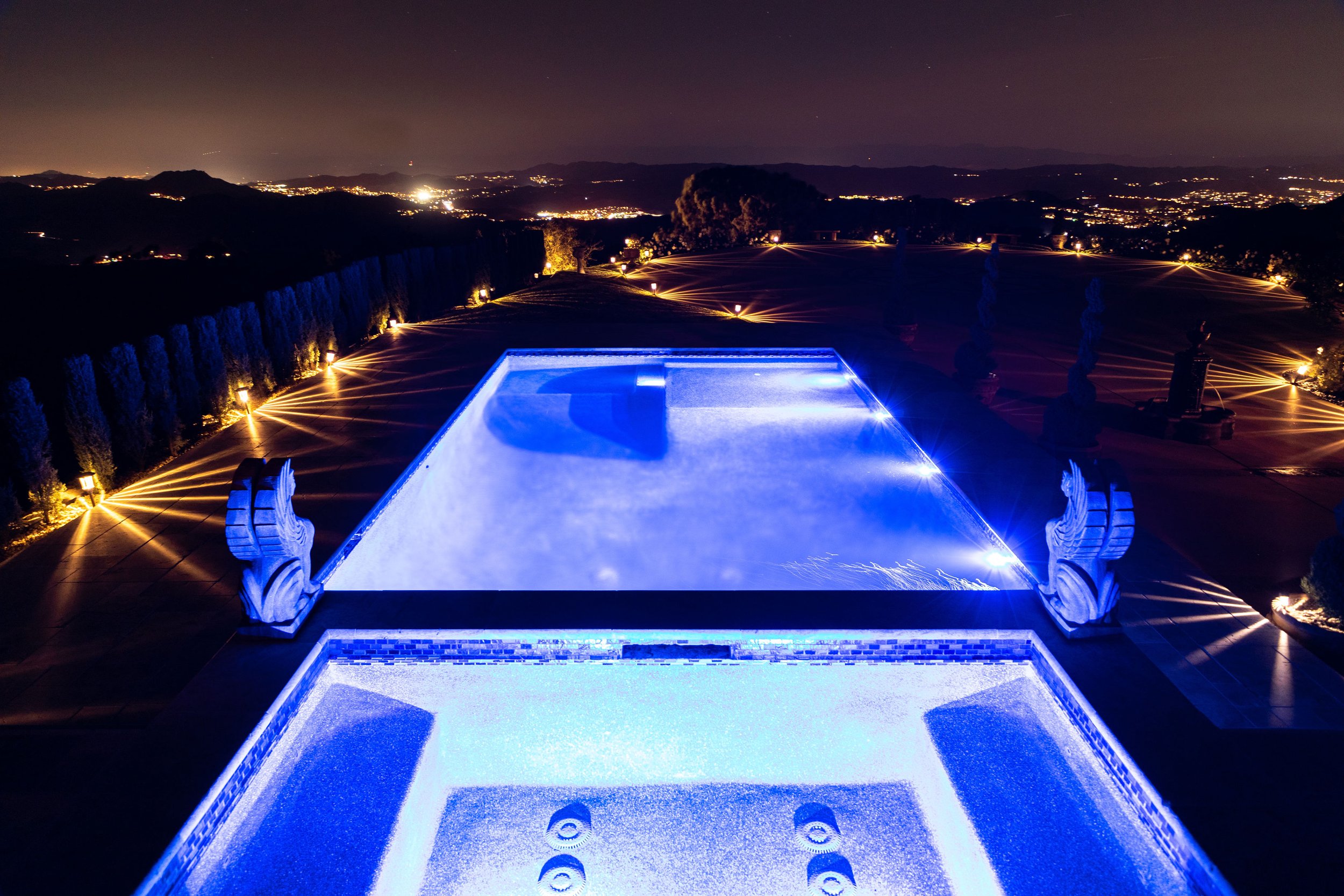 Pool area at night