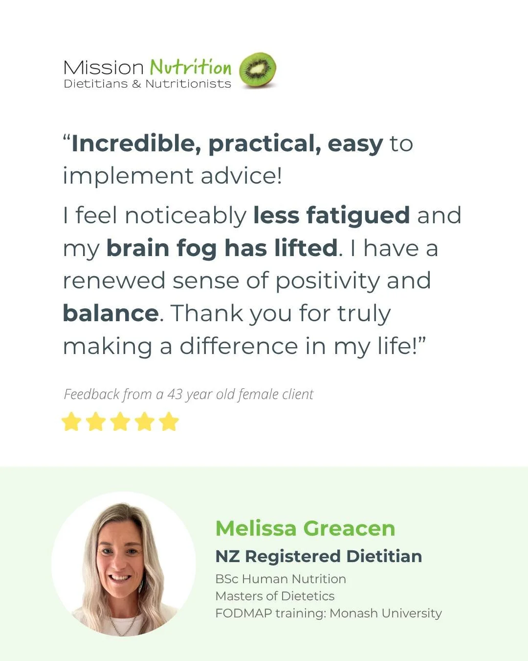 💚 It is heartwarming to hear feedback like this from our clients! 

Melissa, and several other dietitians and nutritionists in my Mission Nutrition team, are passionate about supporting women&rsquo;s health (including perimenopause and menopause), a