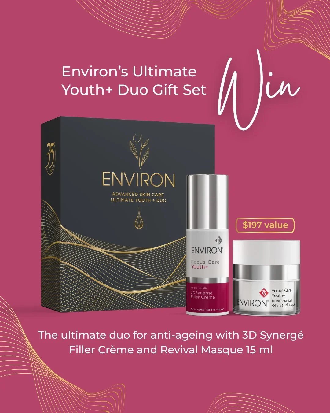 ✨ GIVEAWAY TIME with @environ.nz ✨ 

 
One lucky winner will receive Environ&rsquo;s Ultimate Youth+ Duo Gift Set valued at $195! 

This dreamy duo includes the powerhouse 3D Synerg&eacute; Filler Cr&egrave;me and a Revival Masque (15ml) &ndash; the 