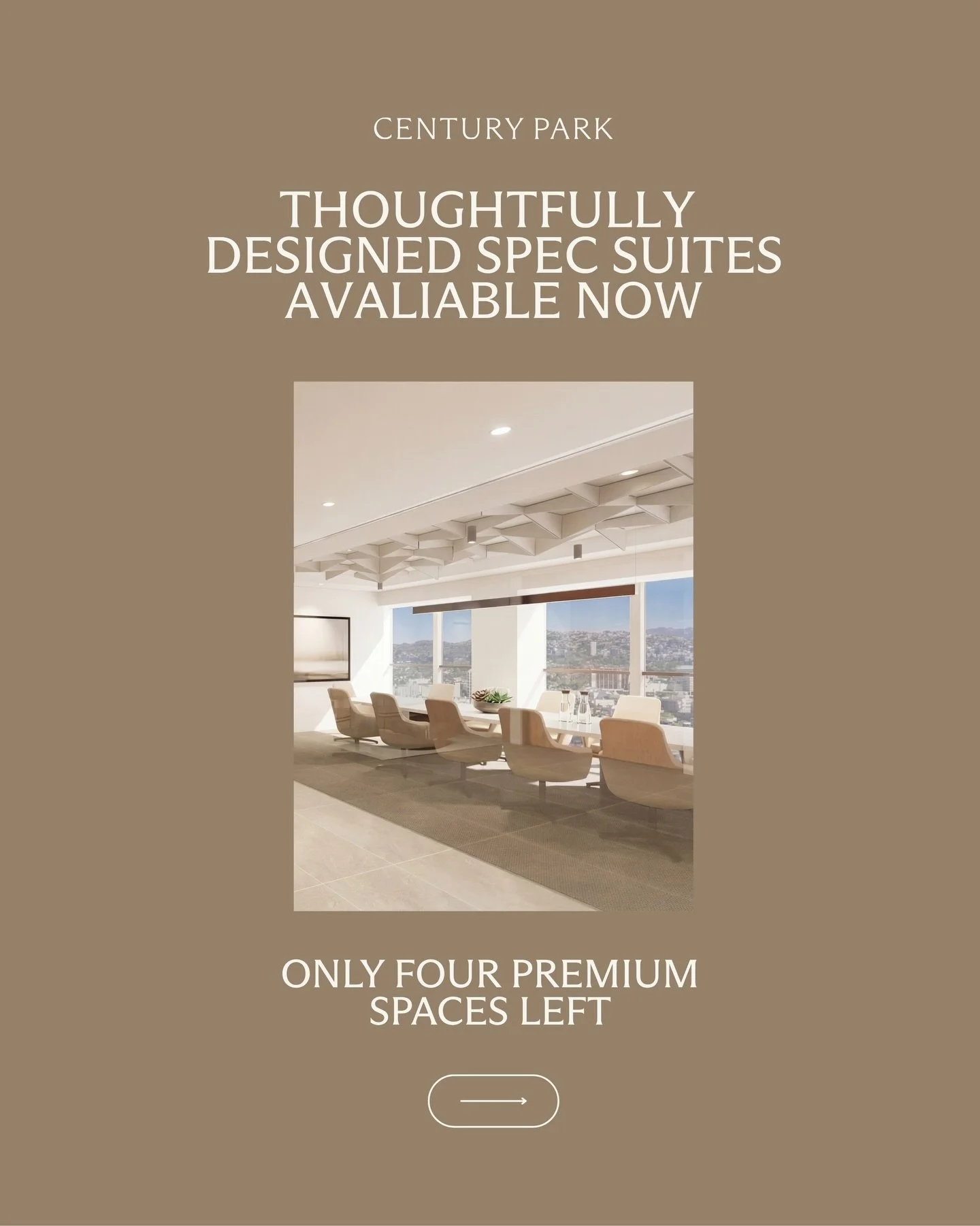 Now leasing. Thoughtfully designed spec suites with only four remaining. Don&rsquo;t miss your chance of being part. 
.
.
.
.
#officeforrent #luxuryoffice #losangelesoffice #centurycity #officepark