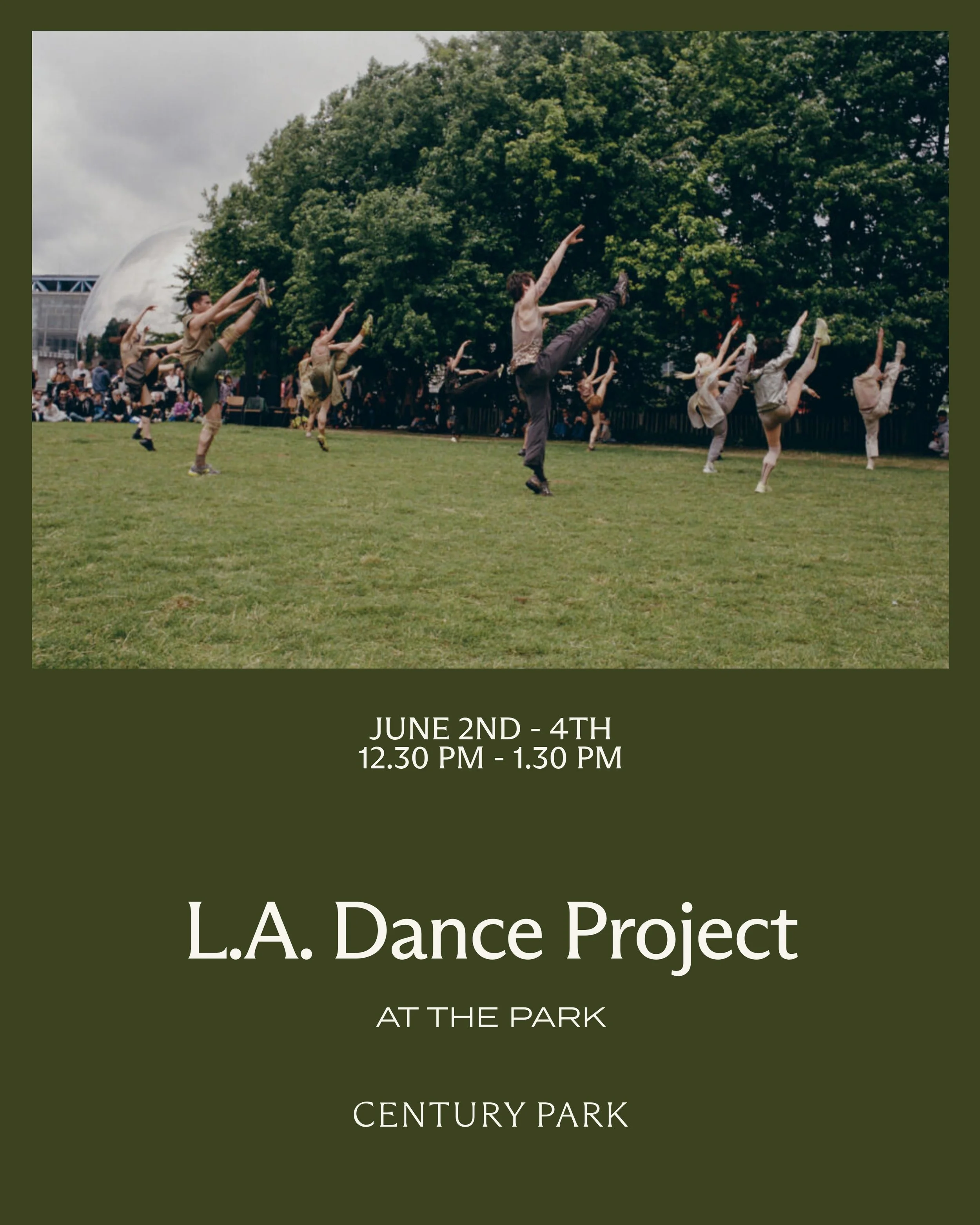 City of Dance arrives at Century Park tomorrow through Thursday as part of The Century Park Edit. Join us June 2&ndash;4 at 12:30 PM for free public performances at the park. 
.
Image by Manuel Obadia
.
.
#centurycity #centurypark #ladanceproject #lu