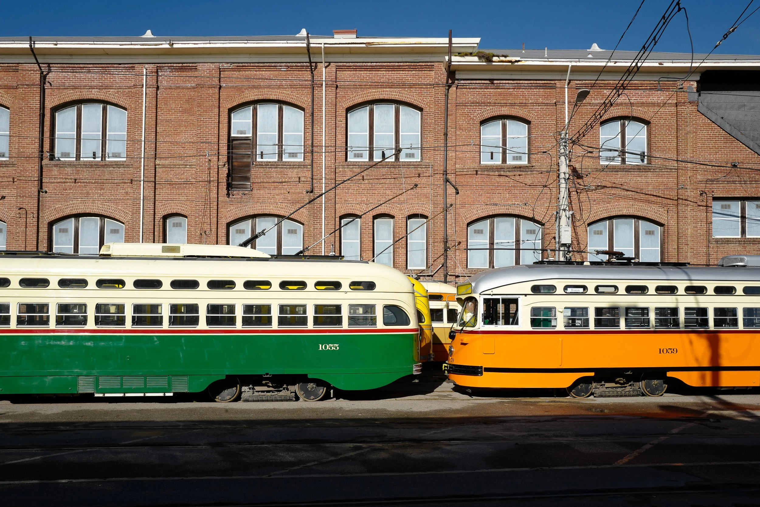 1917 United Railroads Strike—The irregularity among the second story windows in the Geneva Car Barn marks a former door cut by the streetcar company, allowing strikebreakers to enter the yard via a temporary stairway and avoid confronting the striker