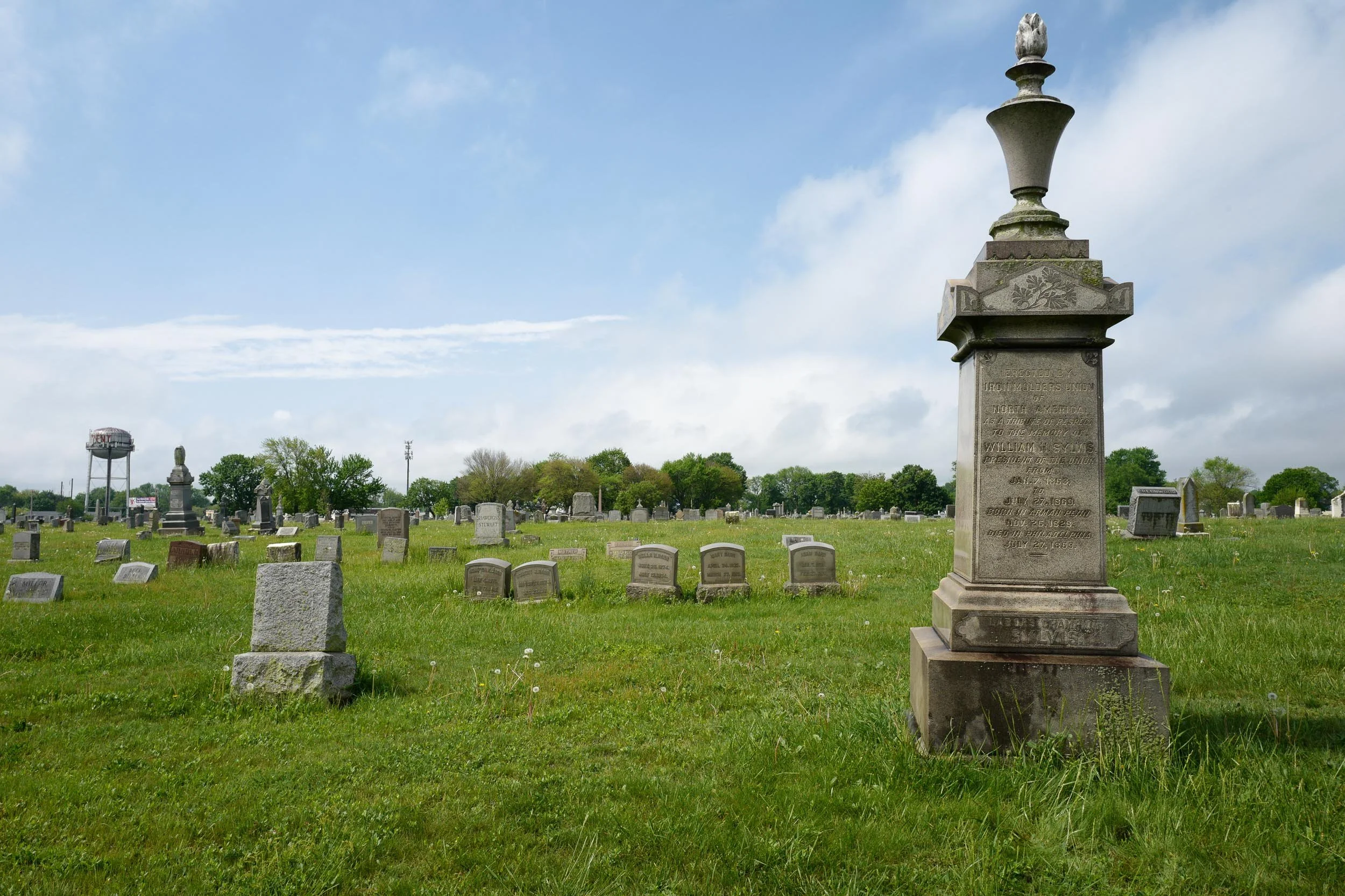 William H. Sylvis & 1866 founding of the National Labor Union—Memorial to William H. Sylvis (right), founder of the Iron Molders' International Union and the National Labor Union– the first national labor federation in the United States.  The progres