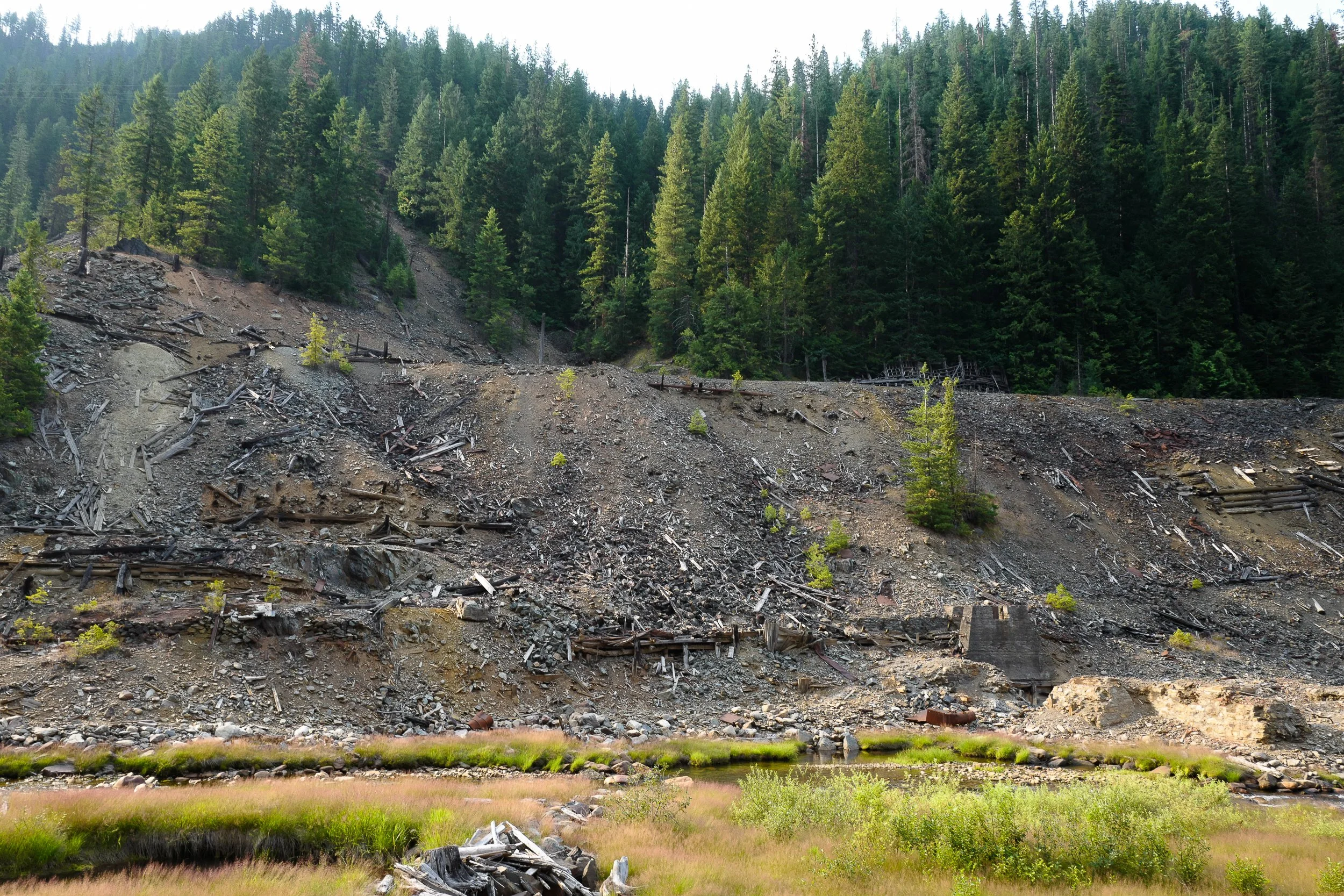 1892 Coeur d'Alene Strike—Remains of the Frisco Mill, blown up by striking miners during a gunfight with company guards. The following decade of violence and repression in the region led to the formation of the Western Federation of Miners, the assas