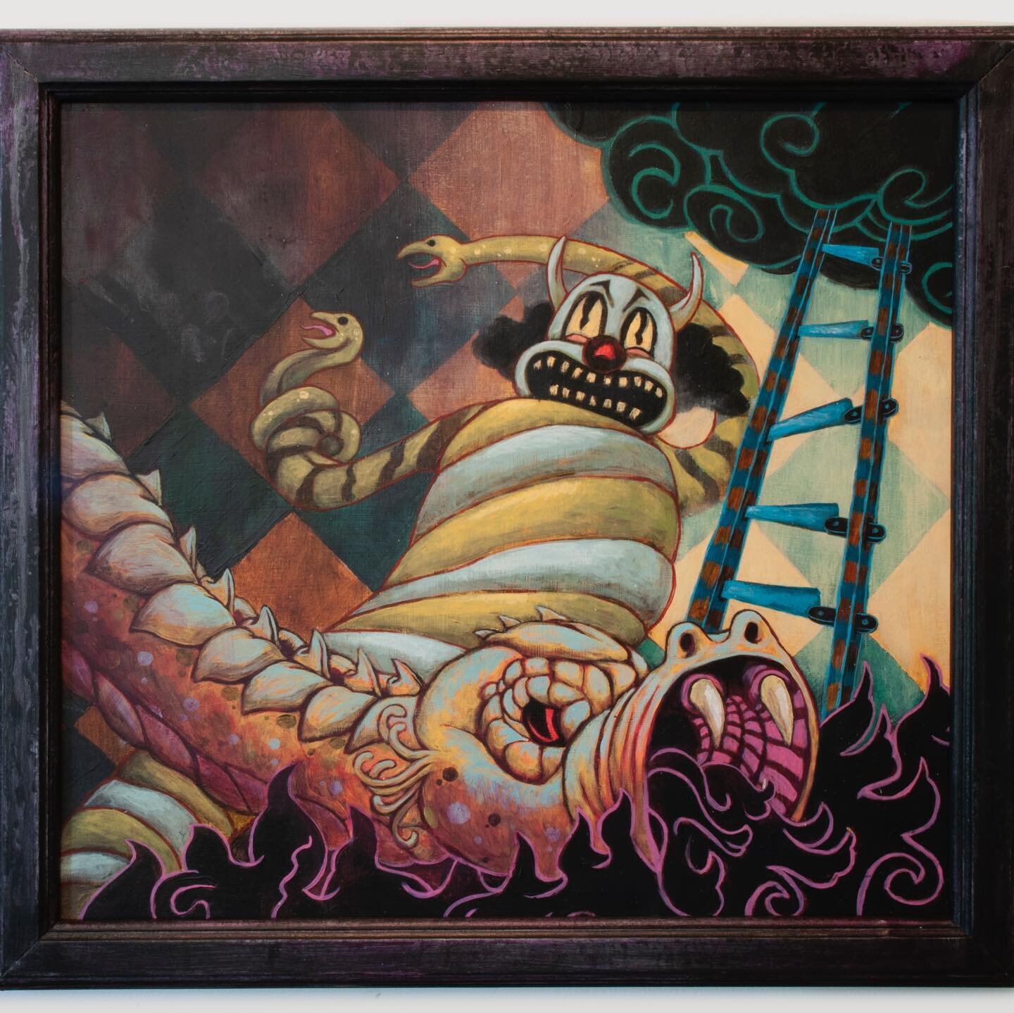 Flash WAY back Friday&hellip; to 2006 when I made this Snakes and Ladders painting for None More Black&rsquo;s This is Satire. This work will be @thetoycantina for the next little while. Thanks to @jag13badluck for putting this rad show together! Sli