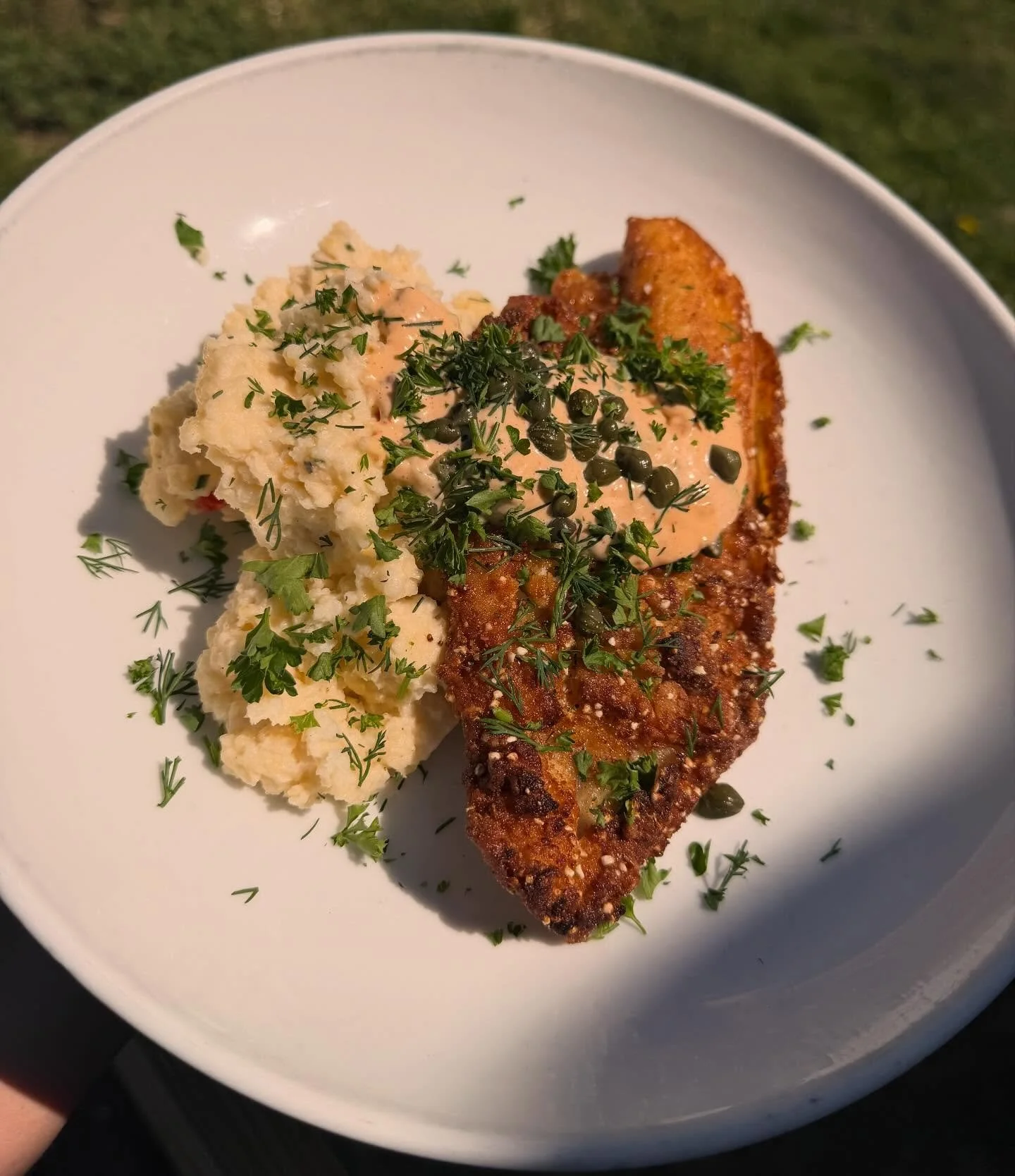 Lawd have mercy we have fish and grits!!!!!!! Enough said like !!!! Don&rsquo;t let this one sell out before you get a bite 🐟🍽️ cornmeal panfried NC catfish, pimento cheese grits, remoulade, capers, herbs, period!!!!!!!!!! 🤌🏻

.
.
.
.
.
.
. 
.
.
