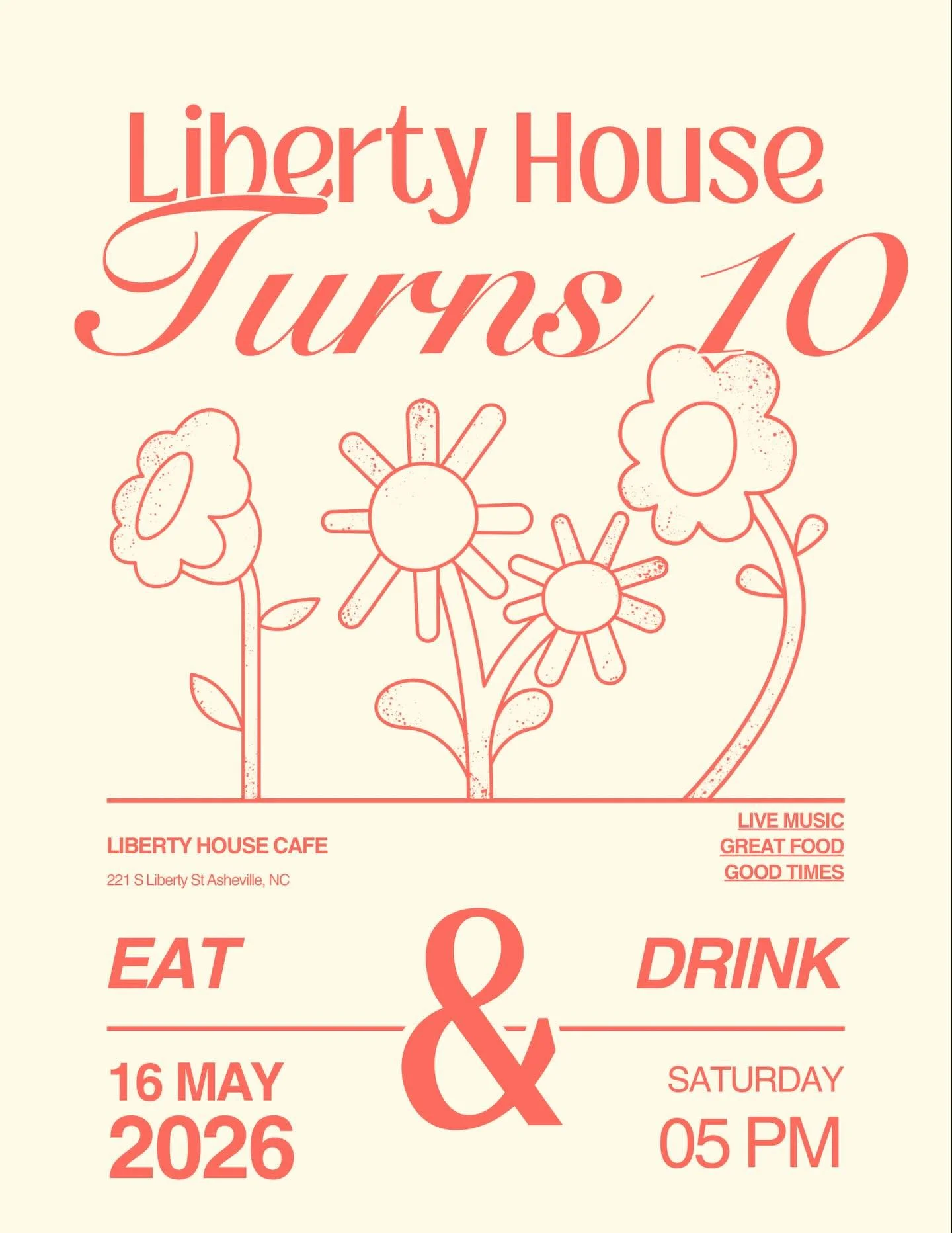 May 16th &mdash; 5:00 pm &mdash; eat, dance, drink, be with us to celebrate ten years of service. We love you Asheville! Bring a date, bring your dad, bring your best self. Let us show you a good time and stay tuned for more parties in the future.