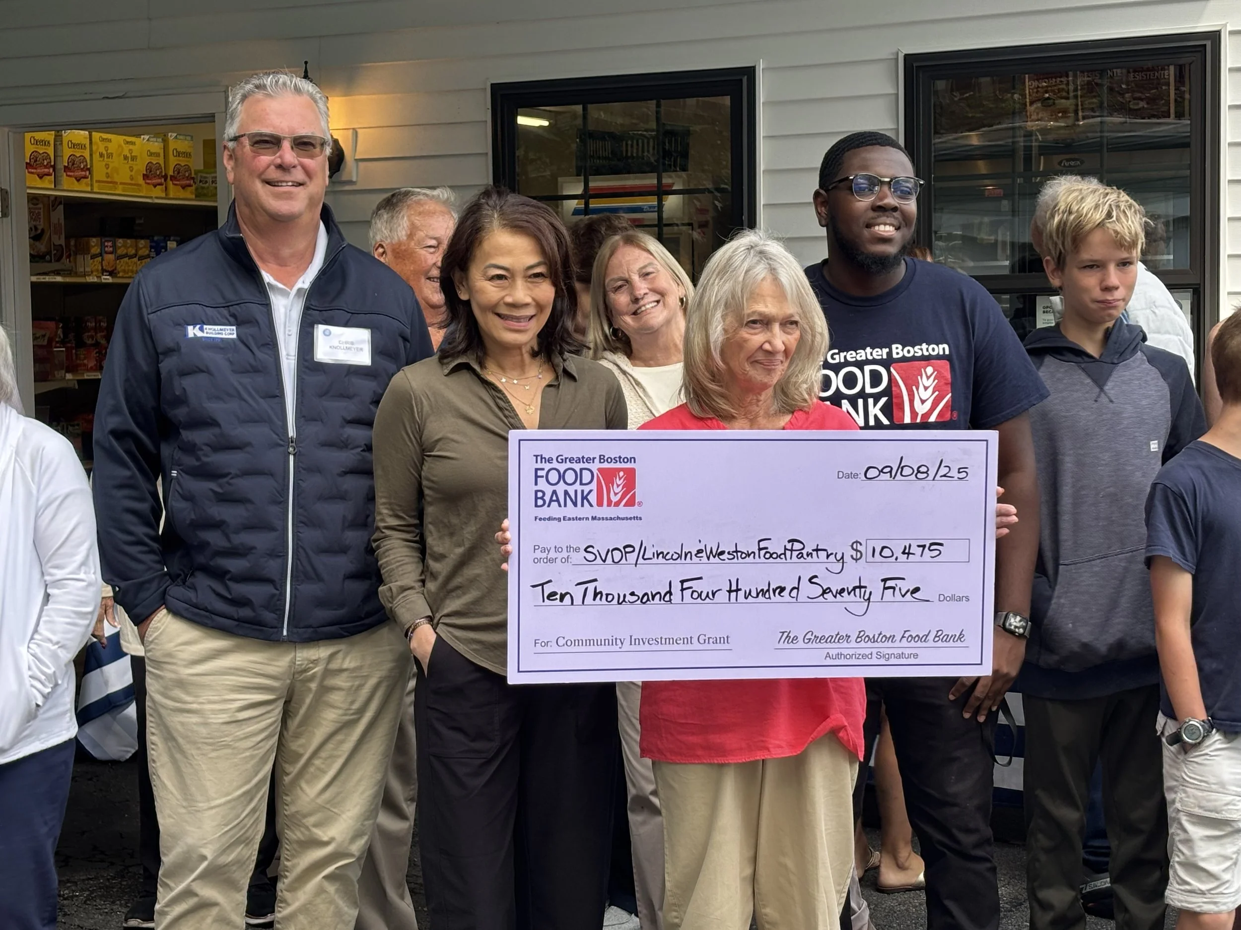 SVdP proudly accepted an award from the Greater Boston Food Bank to cover the cost of a new awning for the food pantry.
(Sept '25)