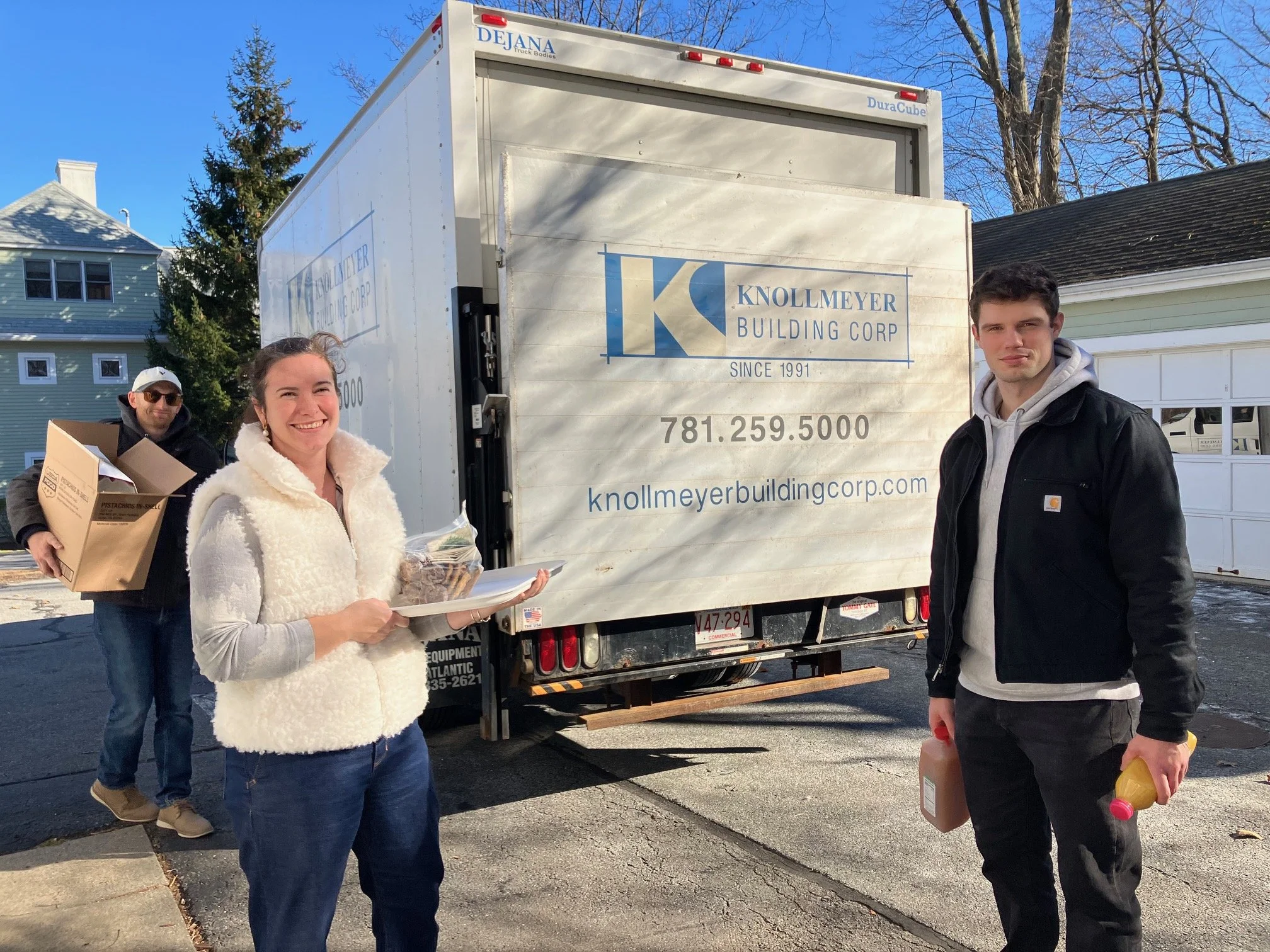 Chris Knollmeyer and his daughter Lauren of Knollmeyer Building Corporation and Greylock Roofing Company and his employees donated 2,600 pounds of food, beating their own record from last year. Employees who donated 50bls or more got an extra vacatio