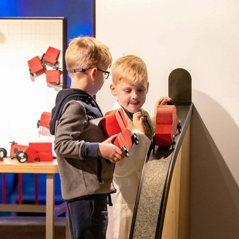 Visitors building and testing vehicles in On Track: Engineering in Motion