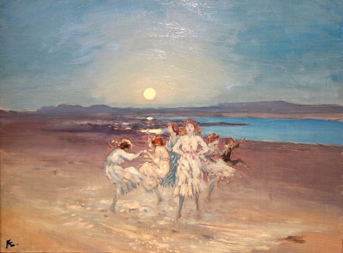 Children_Dancing_on_the_Strand_by_AE_(George_William_Russell),_Ireland,_1914,_oil_on_canvas_-_Chazen_Museum_of_Art_-_DSC02714.JPG