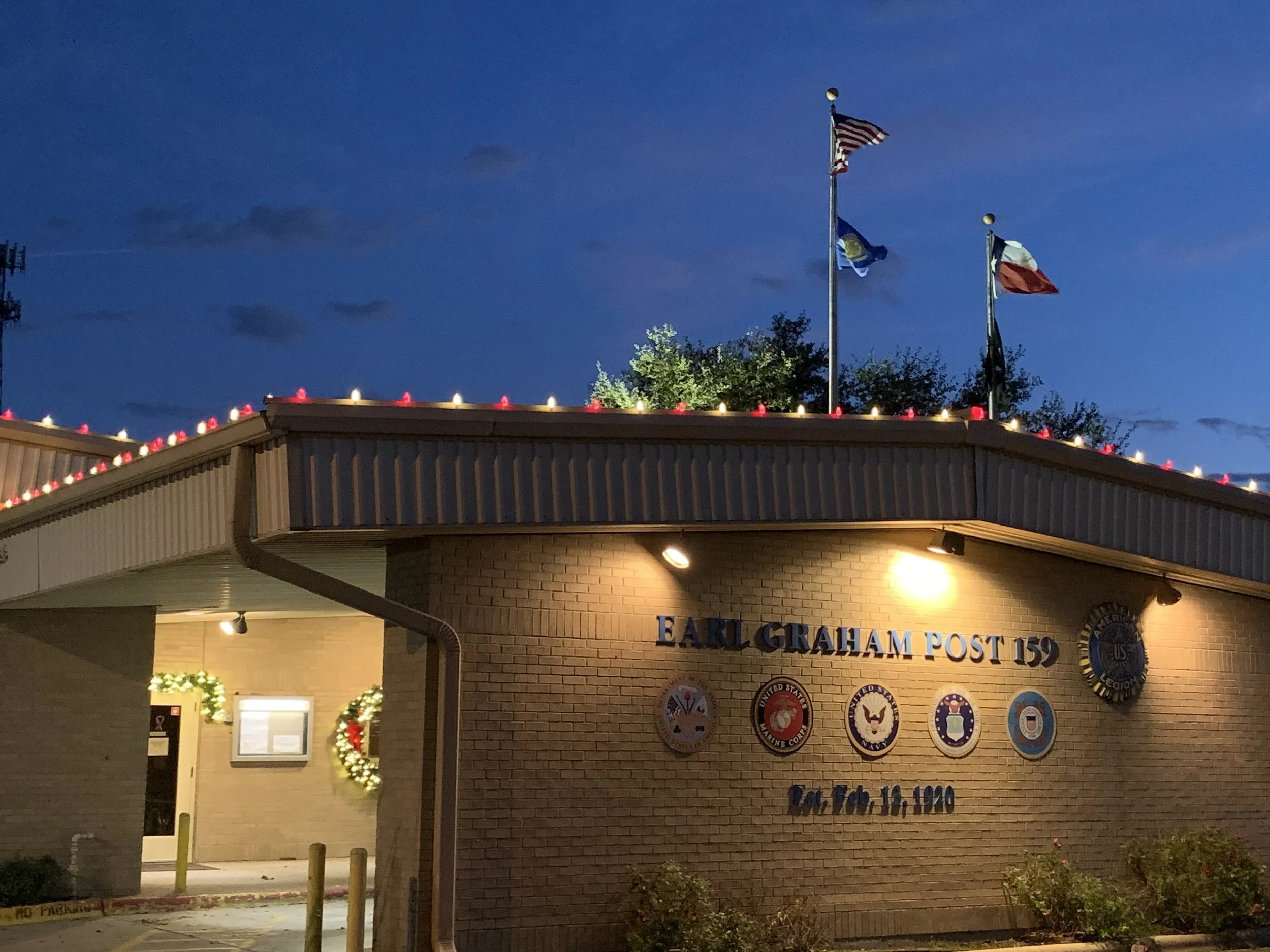 American Legion Post 159 with its donated Christmas Lights from Aggieland Christmas Lights