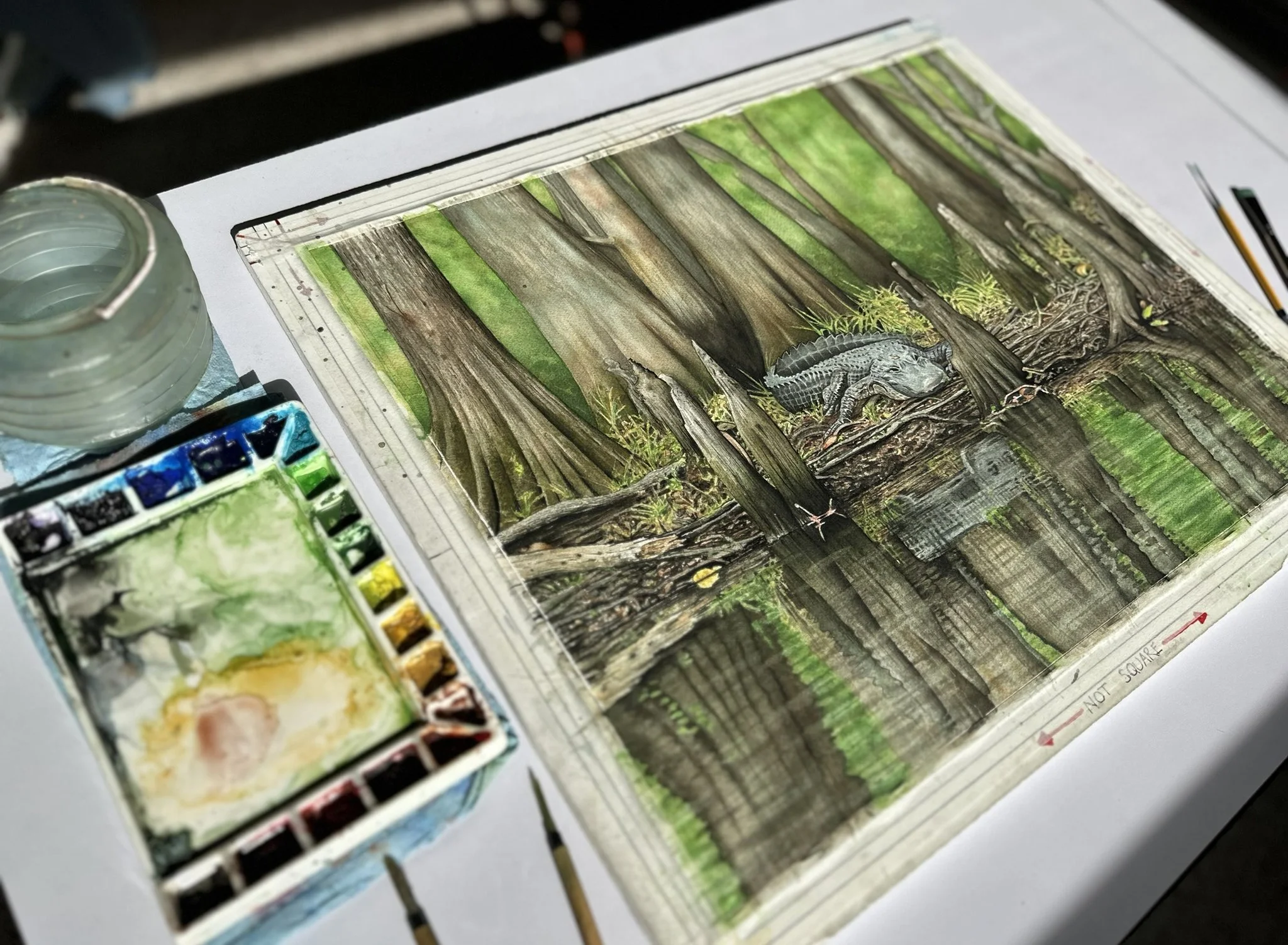The completed Tourist Trap watercolor, 16in x 20in, photographed in the studio.