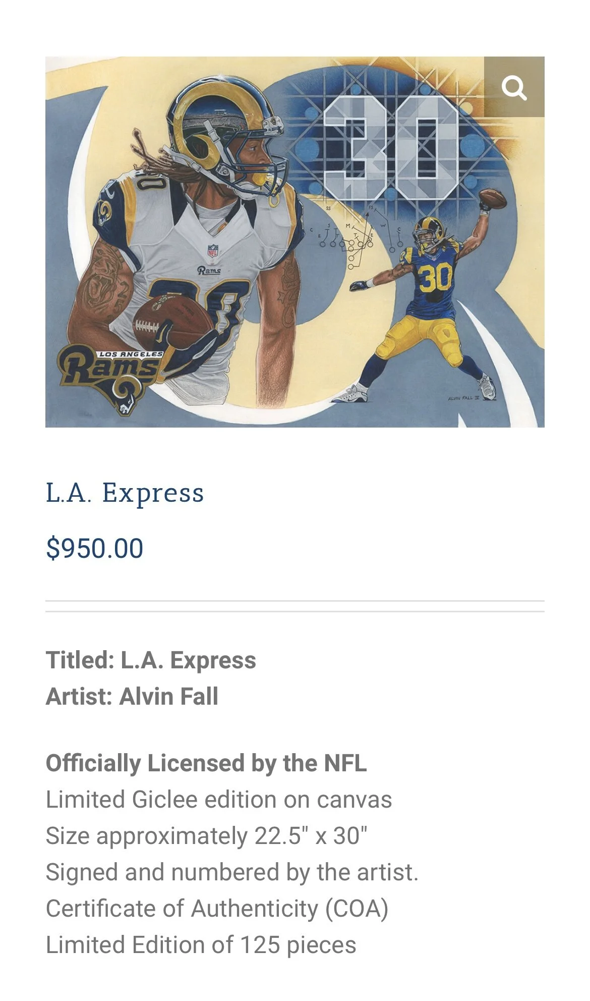 NFL Licensed Limited Edition Todd Gurley Giclee Prints on Canvas in Affiliation with Deacon Jones Foundation