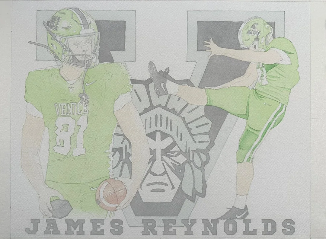 Base watercolor washes establish the foundational color and value structure — light layers of green and gray mapping out the composition before the deeper tones and detail work begin.